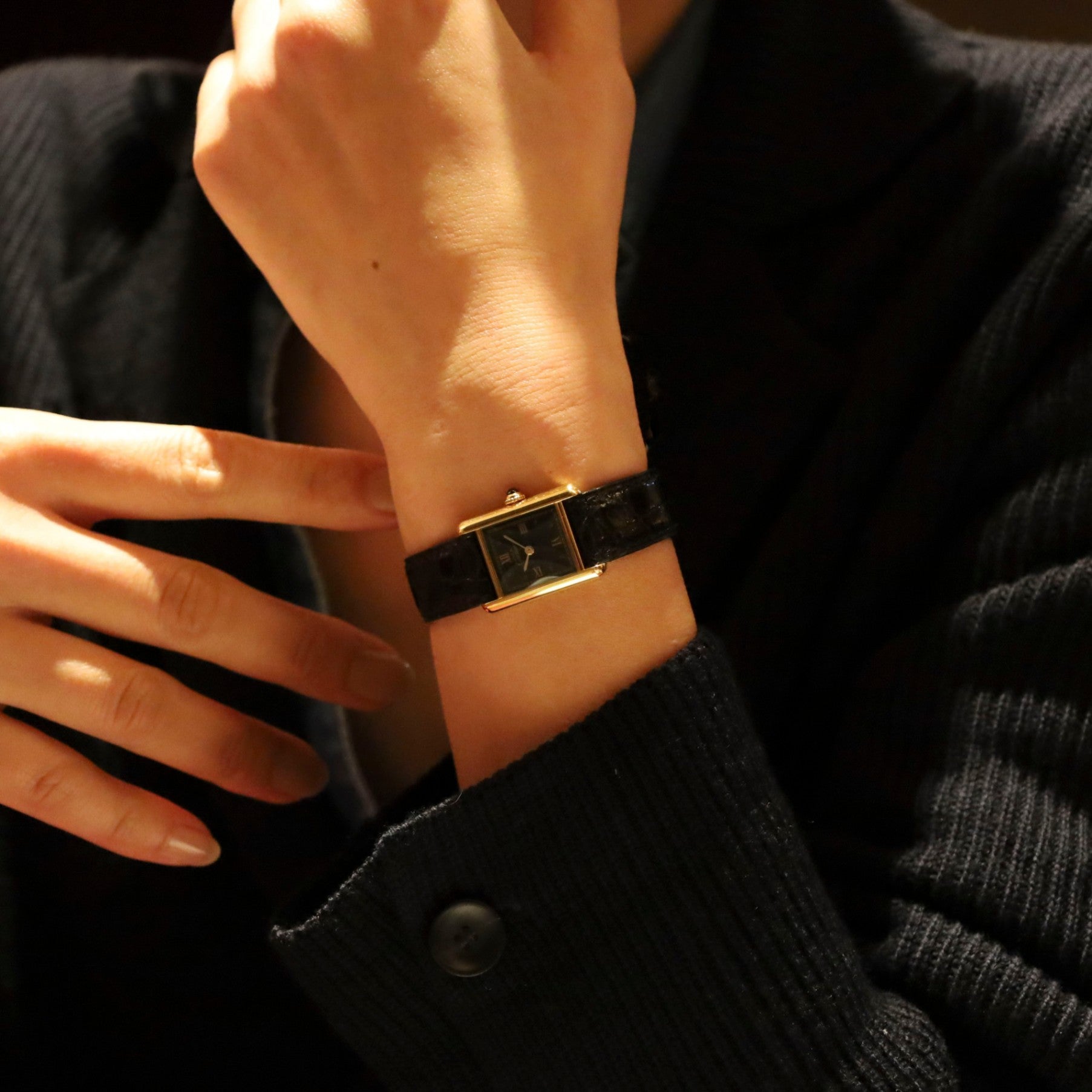 カルティエ マストタンク SM QZ ブラック飛びローマ文字盤 Dバックル フルメンテナンス済み