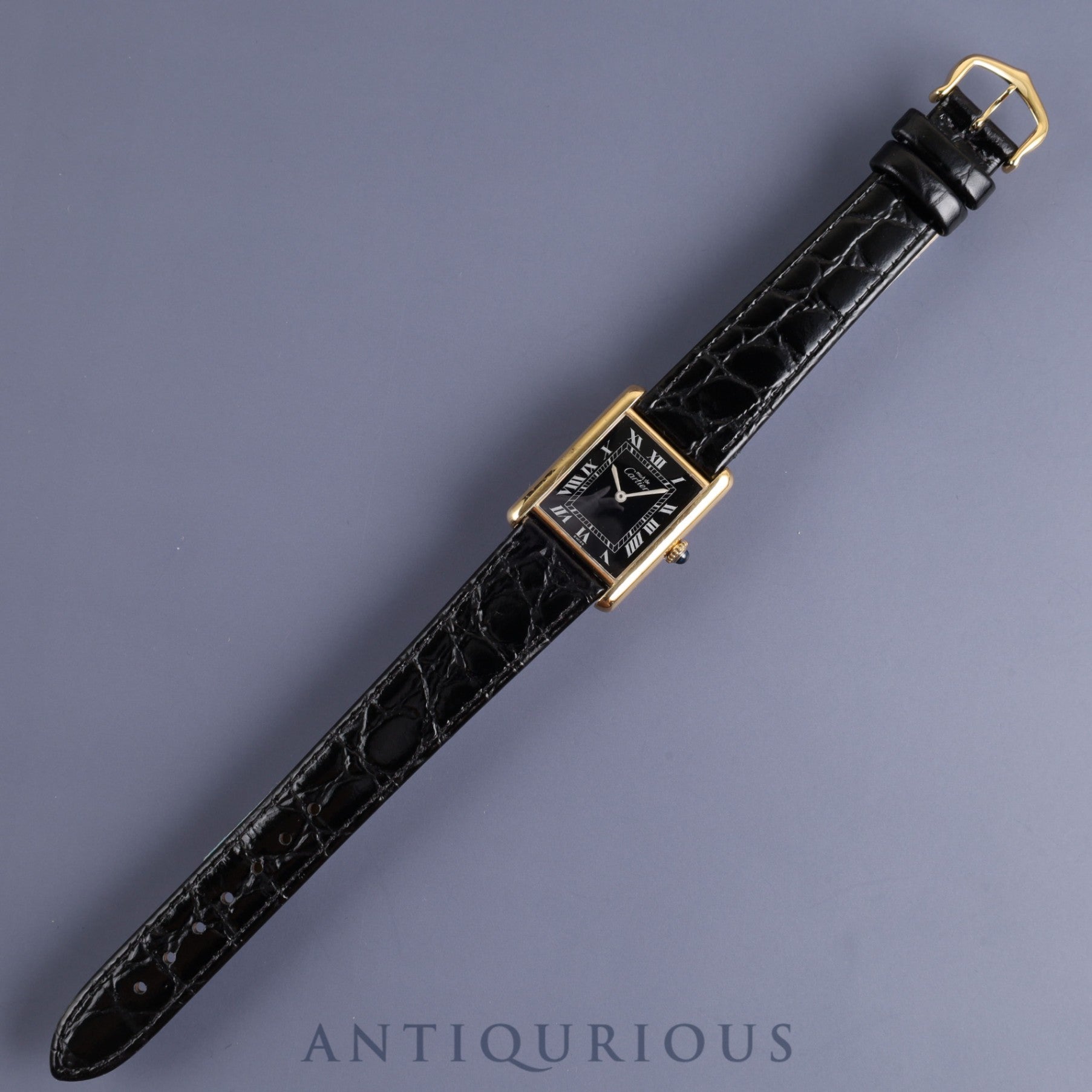 カルティエ マストタンク LM 手巻き Cal.78-1 925 革 純正尾錠(GP)ブラックローマン文字盤 オーバーホール済み 新品仕上げ済み