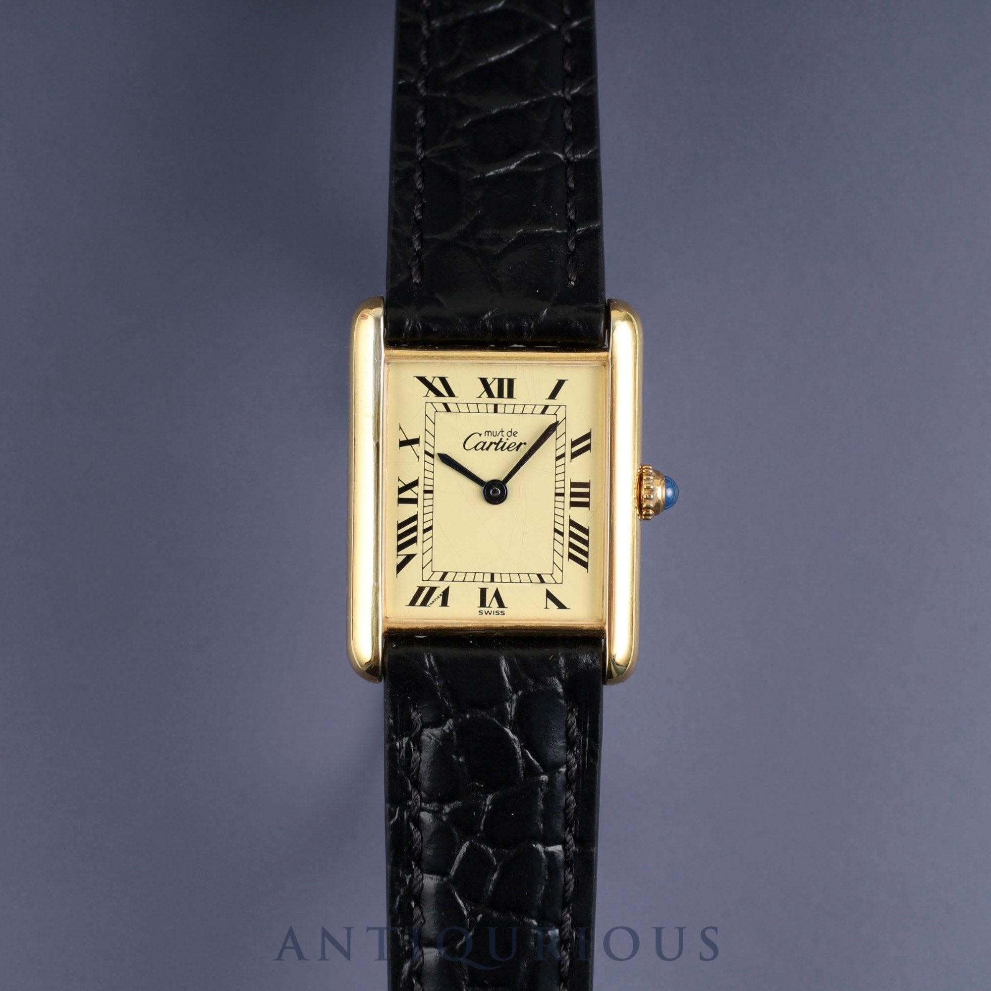 Cartier Must Tank LM 590005 Quartz Cal.90 SV925 Leather Genuine Buckle (GP) Ivory Roman Dial Overhauled and Finished to Like New