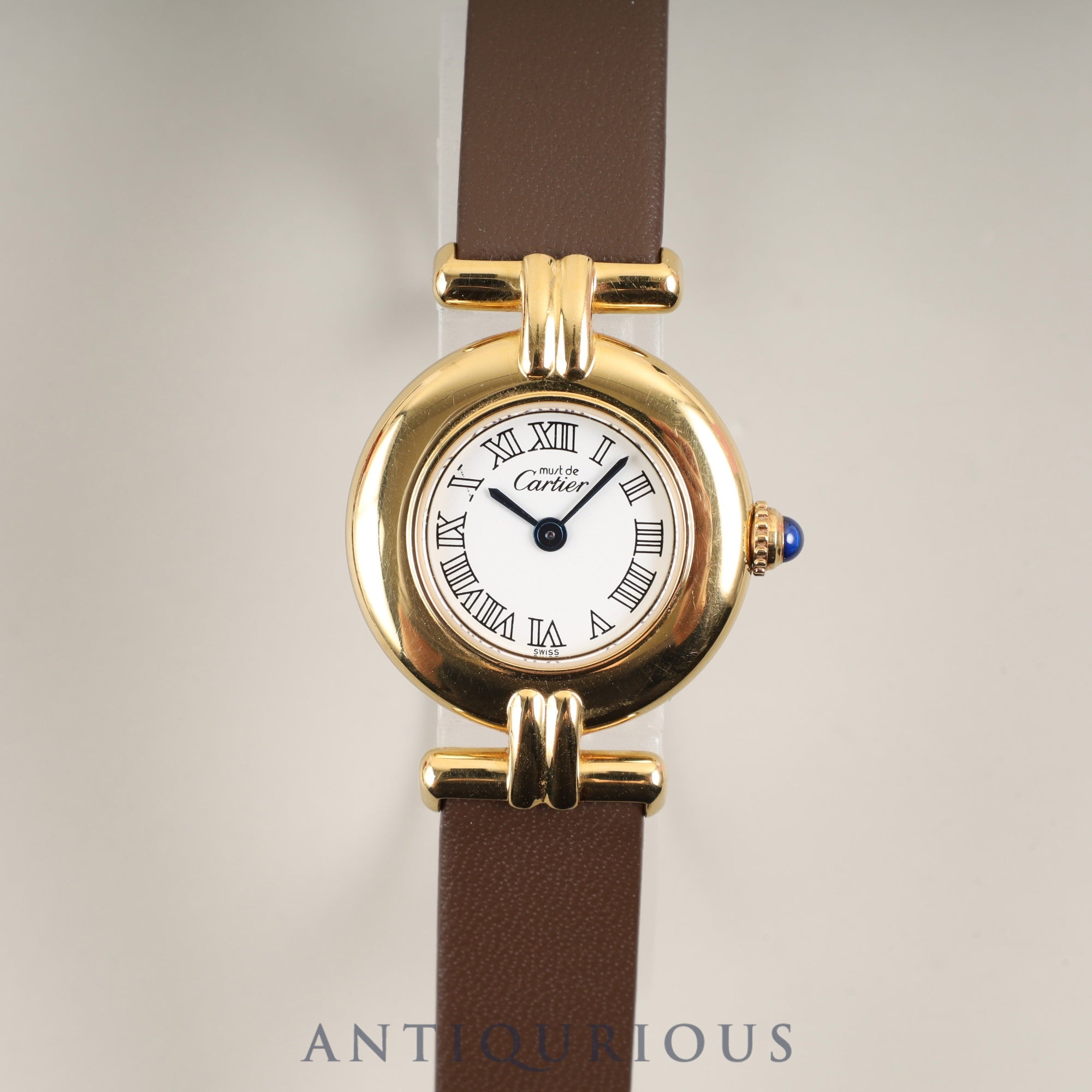 Cartier Must Colisee 2410 Quartz Caliber 157 SV925 Leather Strap with Genuine GP Buckle, White Dial, 24mm, Box, Warranty Card (1999), Overhauled