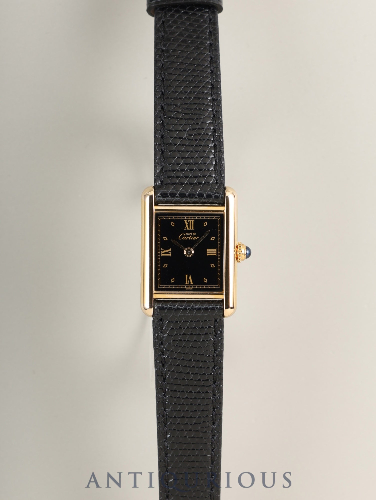 カルティエ マストタンク SM 557051 クォーツ Cal.057 SV925 革 純正尾錠(GP)ブラック飛びローマン文字盤(SWISS表記) オーバーホール済み