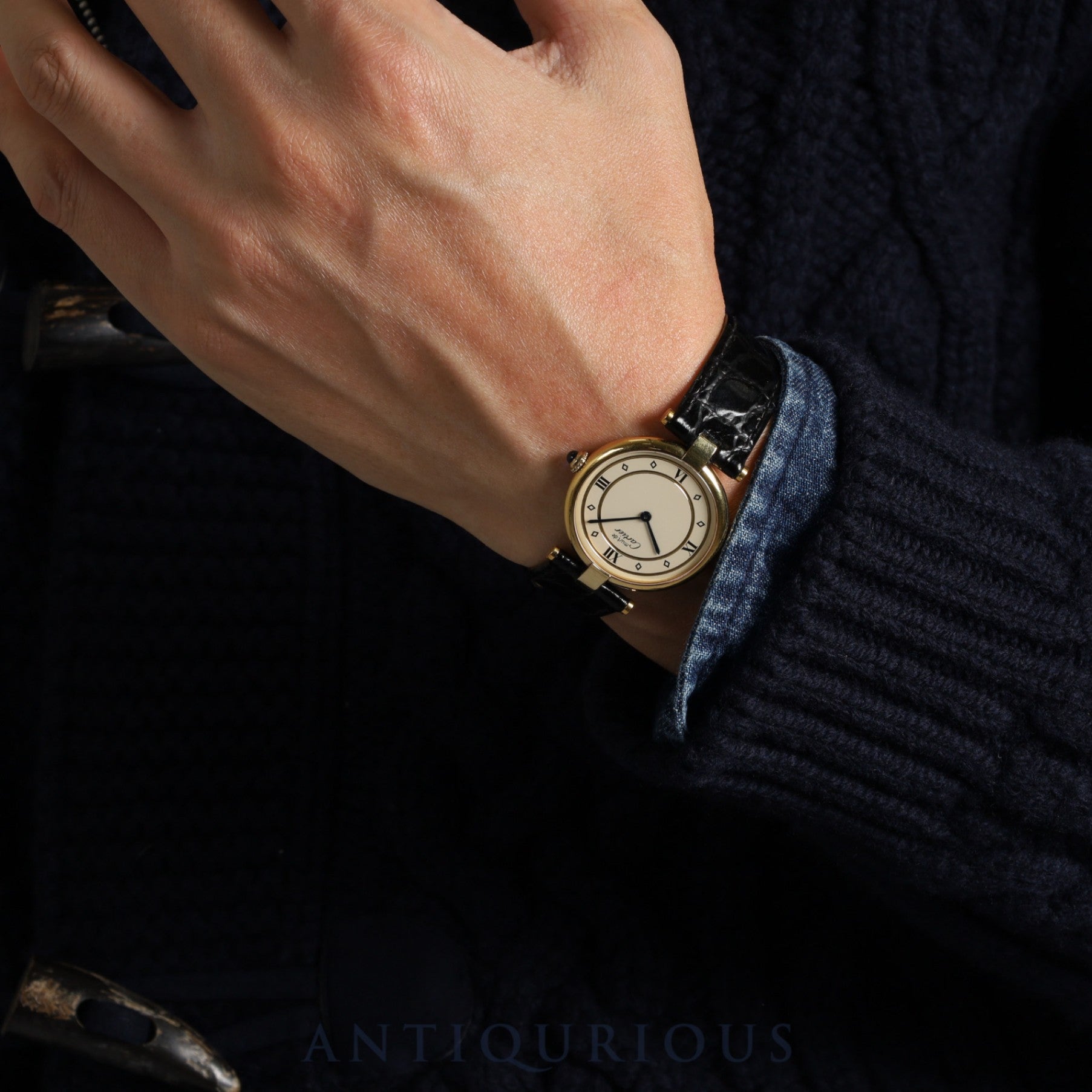 Cartier Must VLC Vendome LM 590003 Quartz Cal.690 SV925 Leather Genuine Buckle (GP) Ivory Dial Overhauled