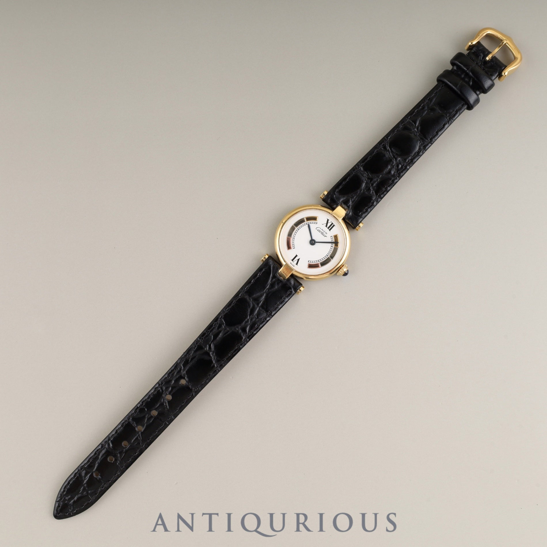 Cartier Must Vendôme VLC SM W1006554/590004 Quartz Caliber 90 SV925 Leather Strap with Genuine GP Buckle, Side Trinity Dial, Box, Overhauled