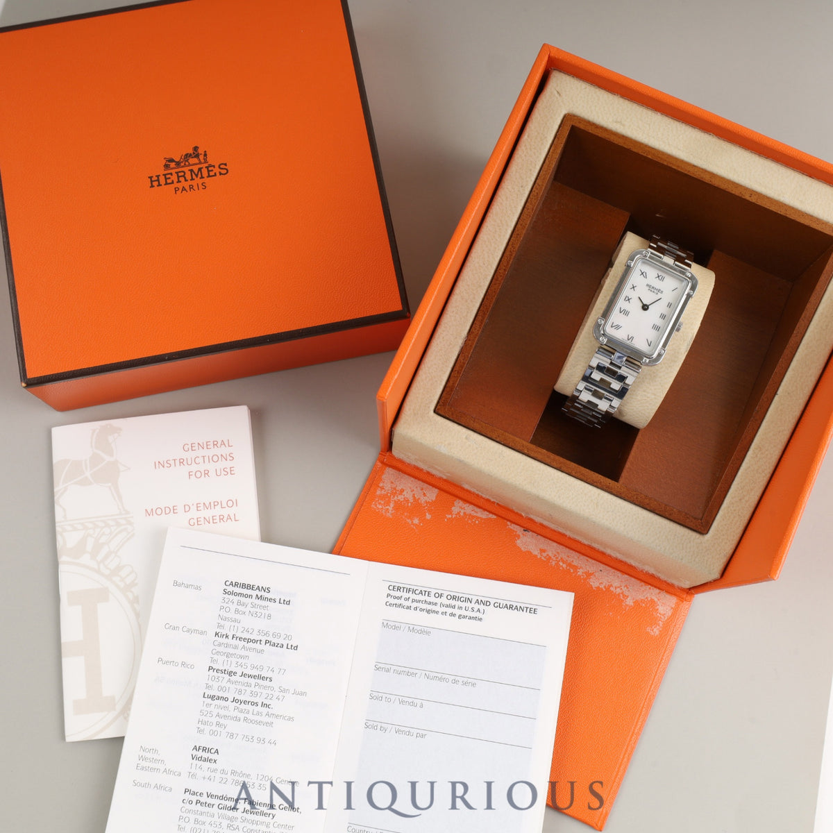 Hermès Cloajour CR2.210 Quartz Cal.976.001 Stainless Steel White Shell Dial Box Booklet Warranty Tag Overhauled
