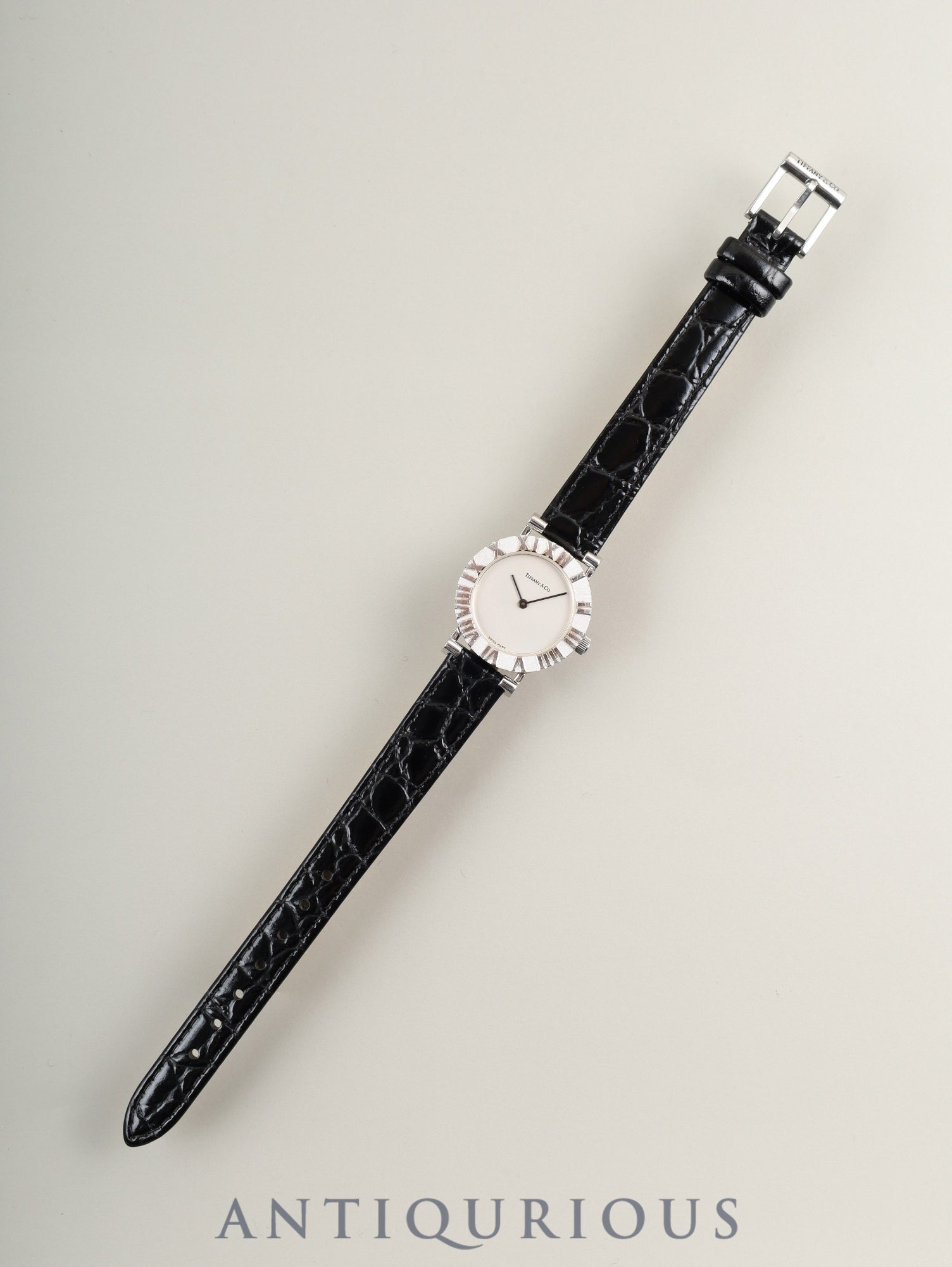 Tiffany Atlas SV Case L0640 Quartz Caliber 976.001 SV925 Leather Strap with Genuine Stainless Steel Buckle, Silver Dial, Overhauled
