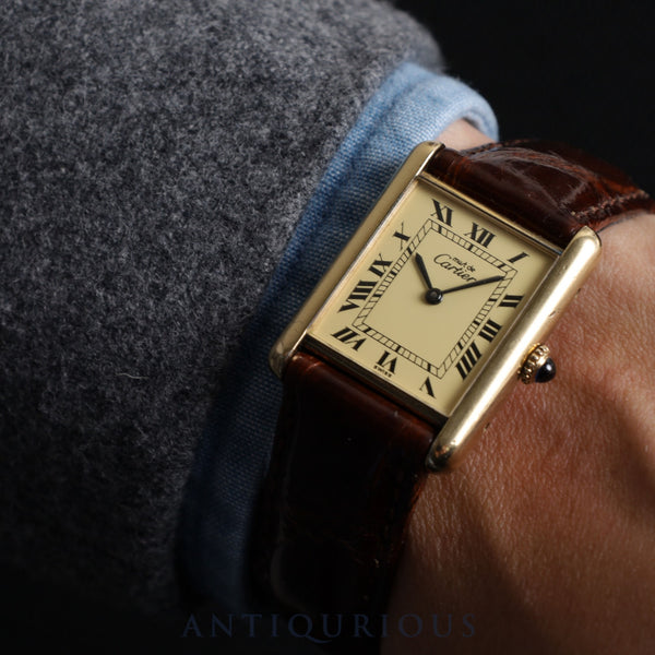 Cartier Must Tank LM Manual winding Cal.78-1 Leather Genuine buckle (GP) Ivory Roman dial Overhauled
