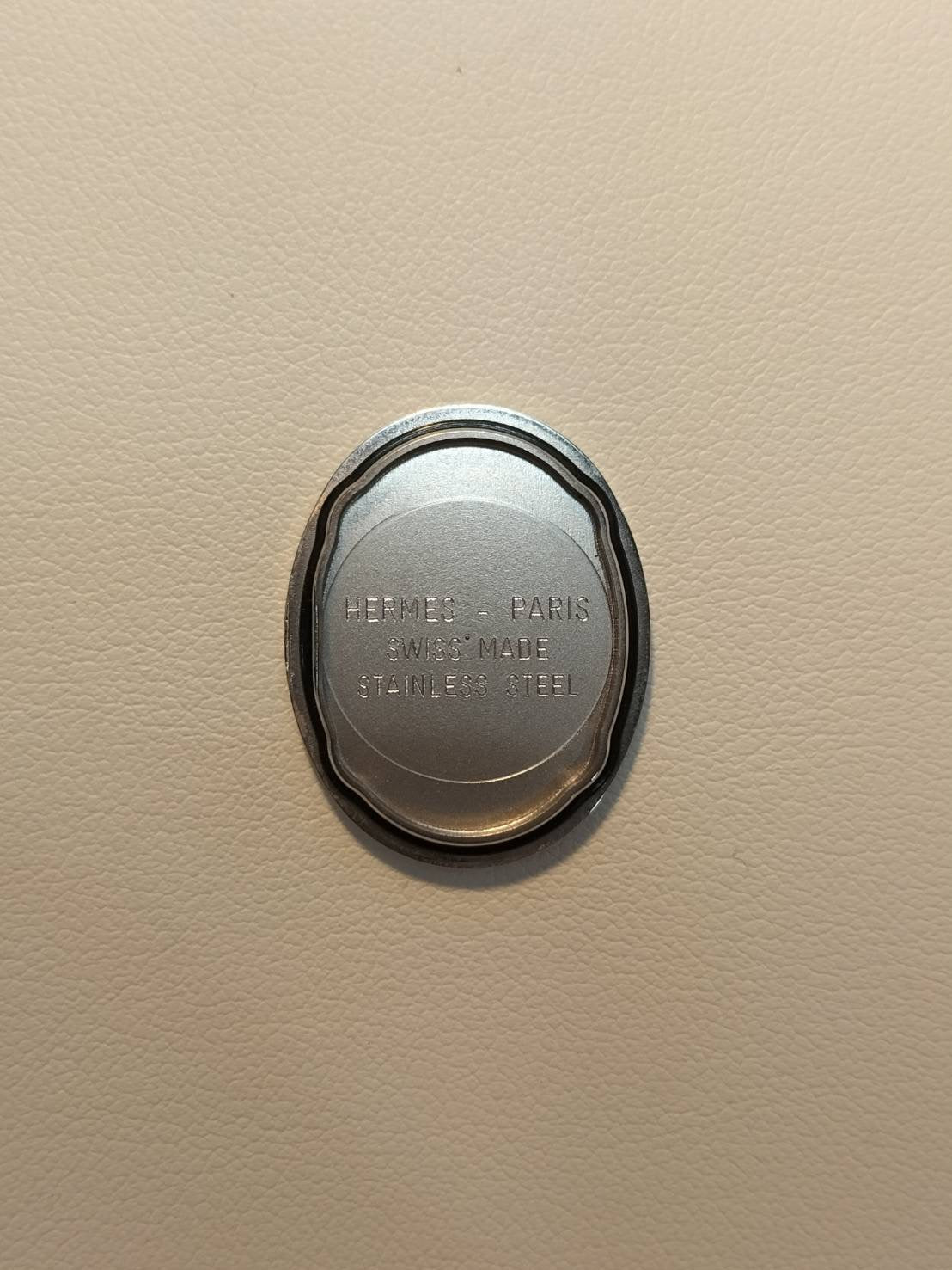 Hermes Clipper Oval CO1.210 Quartz Cal.976.001 Stainless Steel, Original Strap (□E stamp: 2001), Original Pin Buckle (Stainless Steel), Black Dial, Case Overhauled