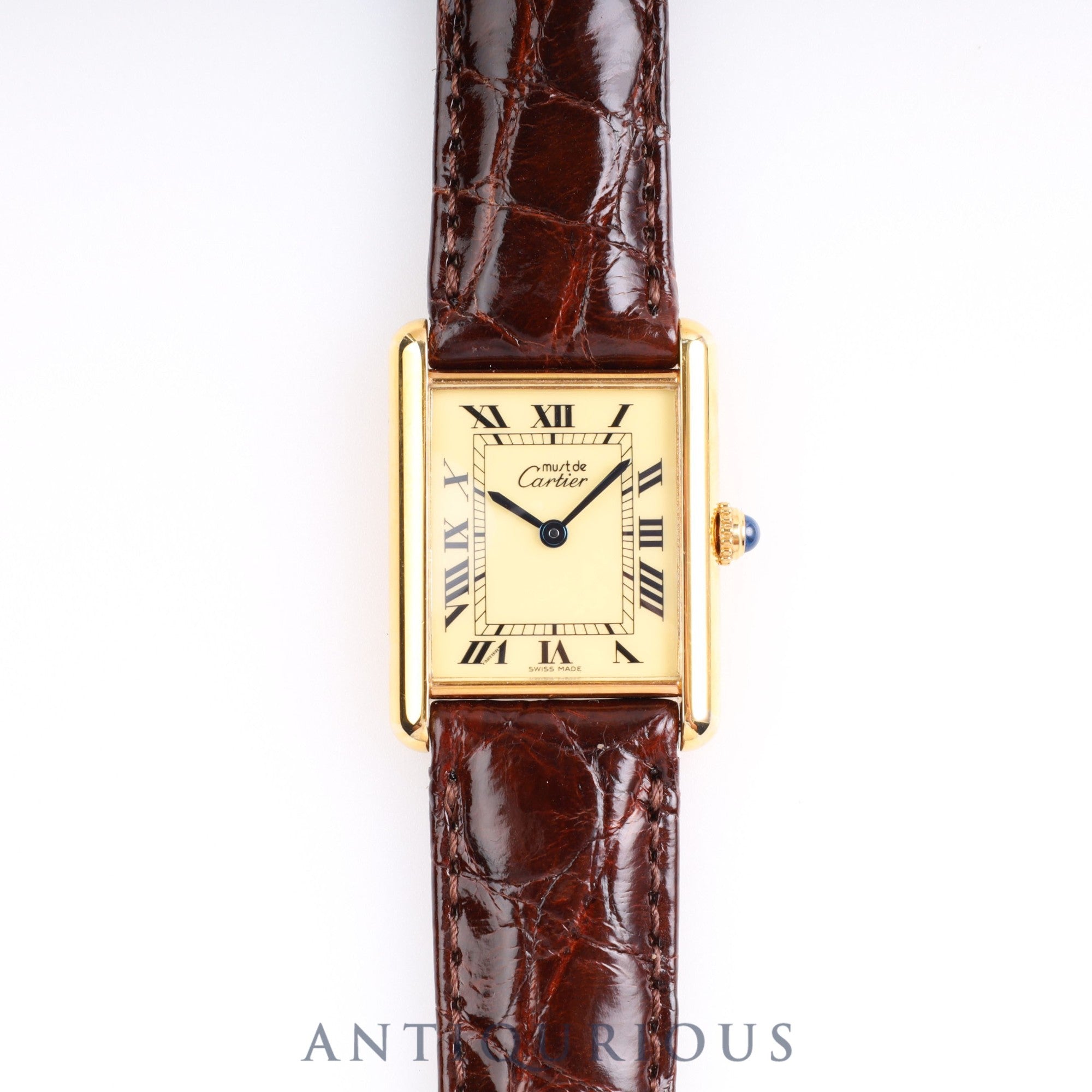 Cartier Must Tank LM QZ 590005 SV925 Leather Genuine Buckle Ivory Roman Dial Complete Service Completed