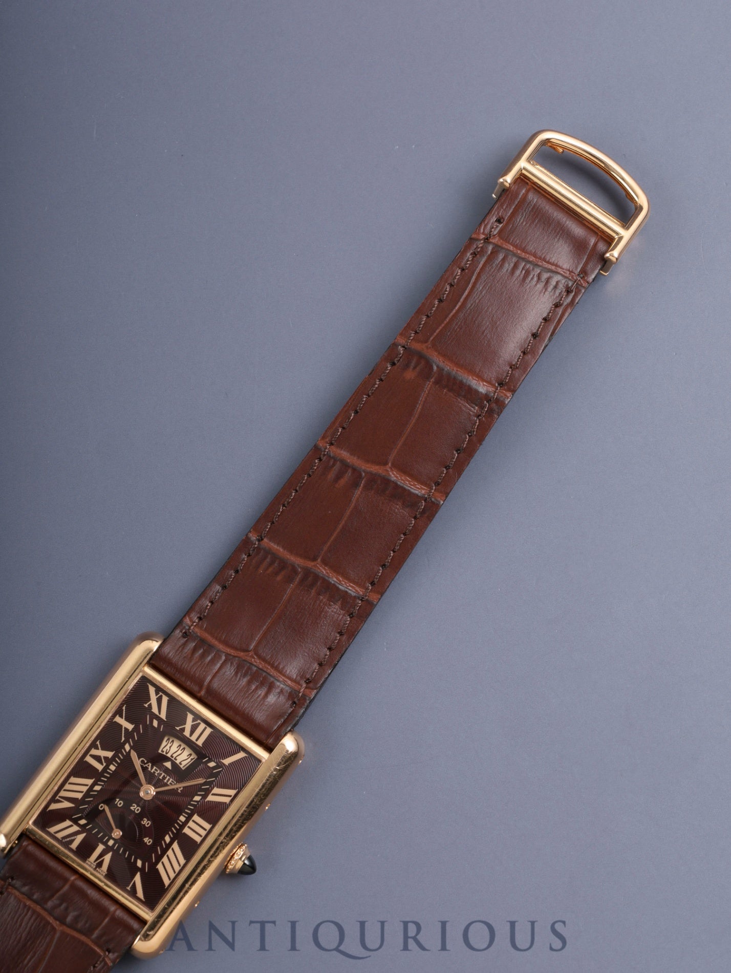 カルティエ タンクルイカルティエ XL マニュアルデイト W1560002/ 3185 手巻き Cal.9753MC 750PG 純正Dバックル(750PG) ギョーシェブラウンローマン文字盤 純正レザーベルト オーバーホール済み