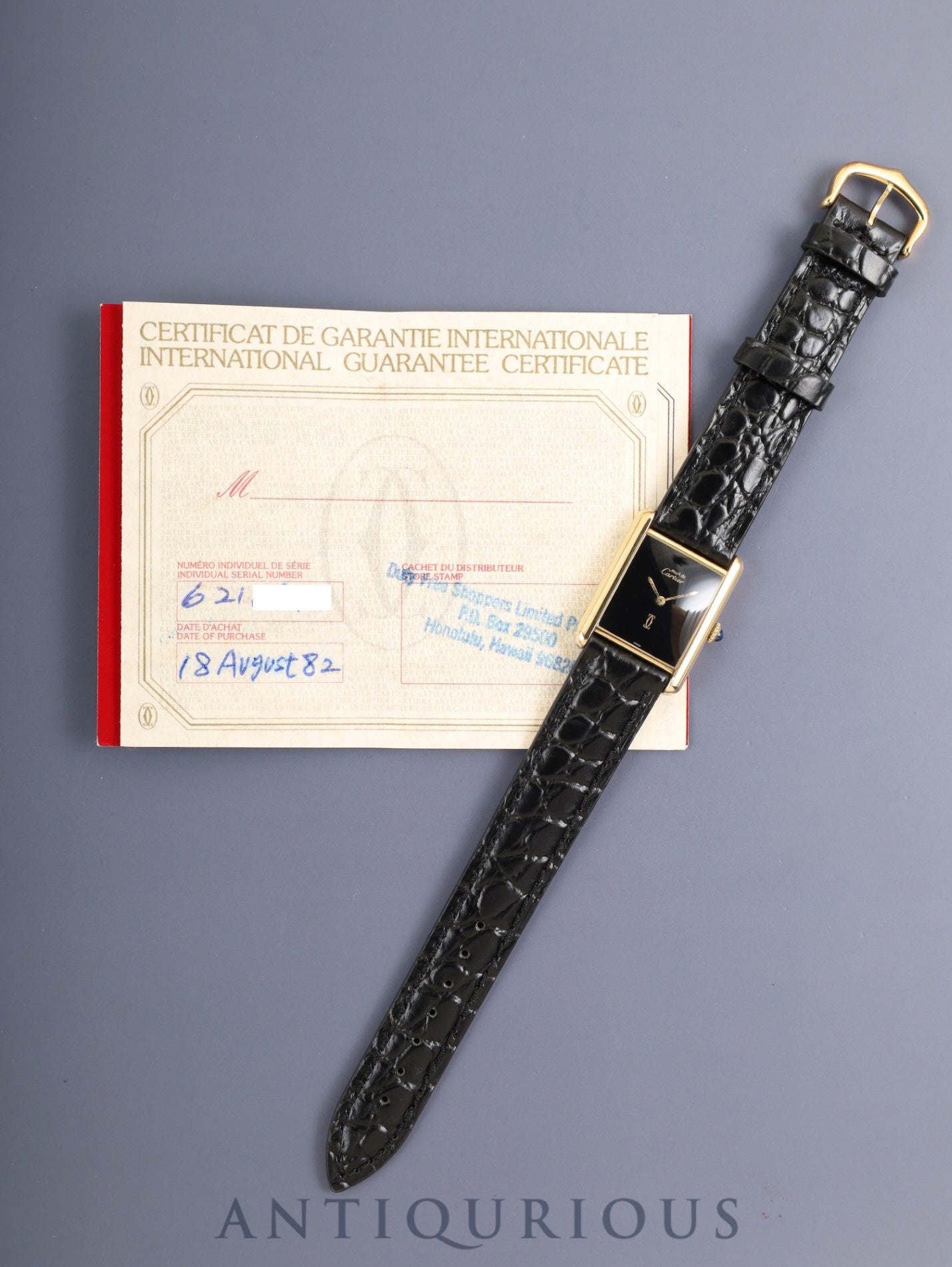 カルティエ マストタンク LM 6 手巻き Cal.78-1 SV925 革 純正ピンバックル(GP)オニキス文字盤(SWISS 表記) 保証書(1982年) オーバーホール済み