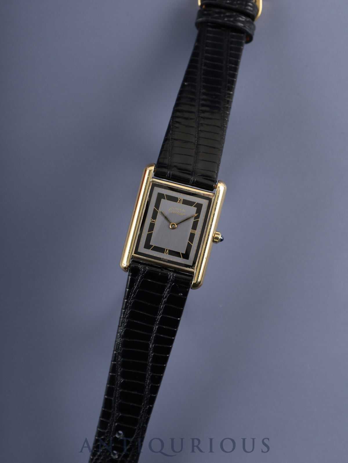 Cartier Must Tank LM 6 81006 Quartz Caliber 81 SV925 Leather Strap with Genuine GP Buckle, Gray Roman Dial, Overhauled