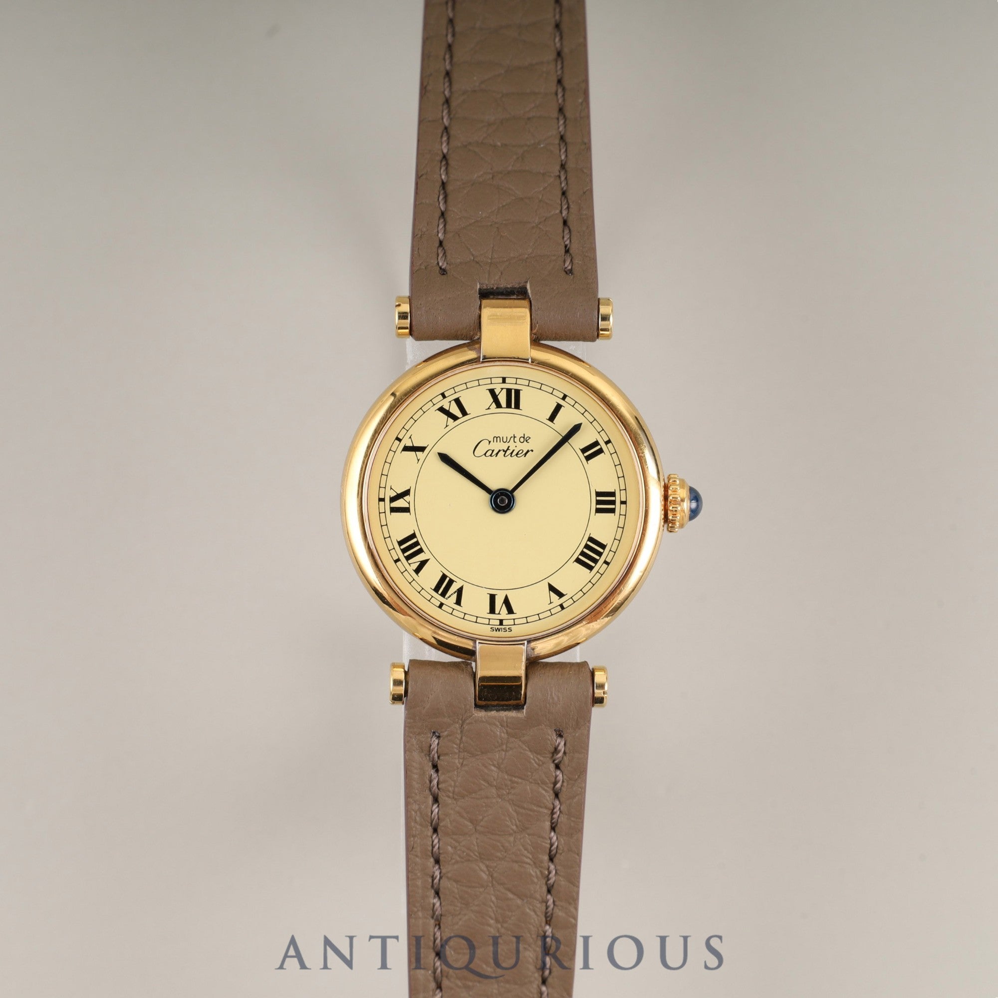 Cartier Must Vendôme VLC SM 590004 Quartz Caliber 90 SV925 Leather Strap with Genuine GP Buckle Ivory Roman Dial Box Booklet Warranty (1990) Overhauled