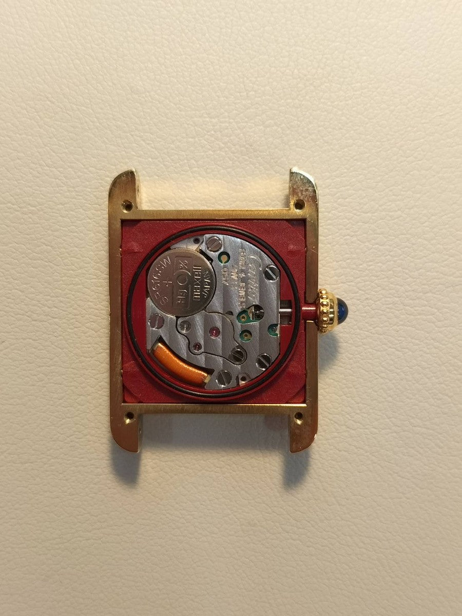 Cartier Must Tank SM 5057001 Quartz Cal. 057 SV925 Leather Genuine D-buckle (GP) Opalescent dial (SWISS markings) Box Warranty (1994) Complete service overhauled at a Cartier boutique on January 2, 2019