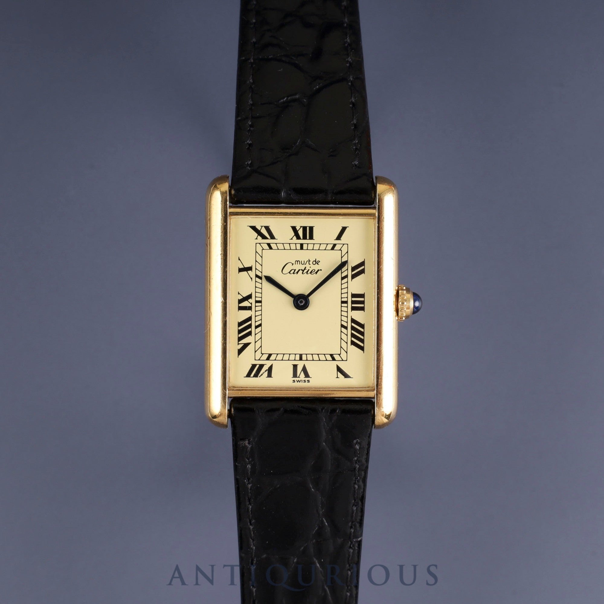 カルティエ マストタンク LM 590005 クォーツ Cal.90 SV925 革 純正尾錠(GP) アイボリーローマン文字盤 1982年頃~1995年頃 オーバーホール済み