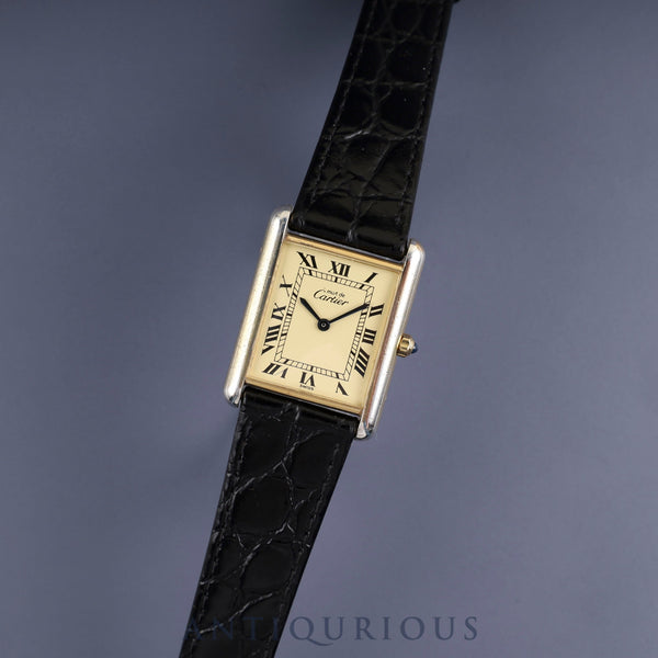 Cartier Must Tank LM 6 81006 Quartz Caliber 81 SV925 Leather Strap with Genuine GP Buckle, Ivory Roman Dial, Circa 1982-Circa 1995, Overhauled