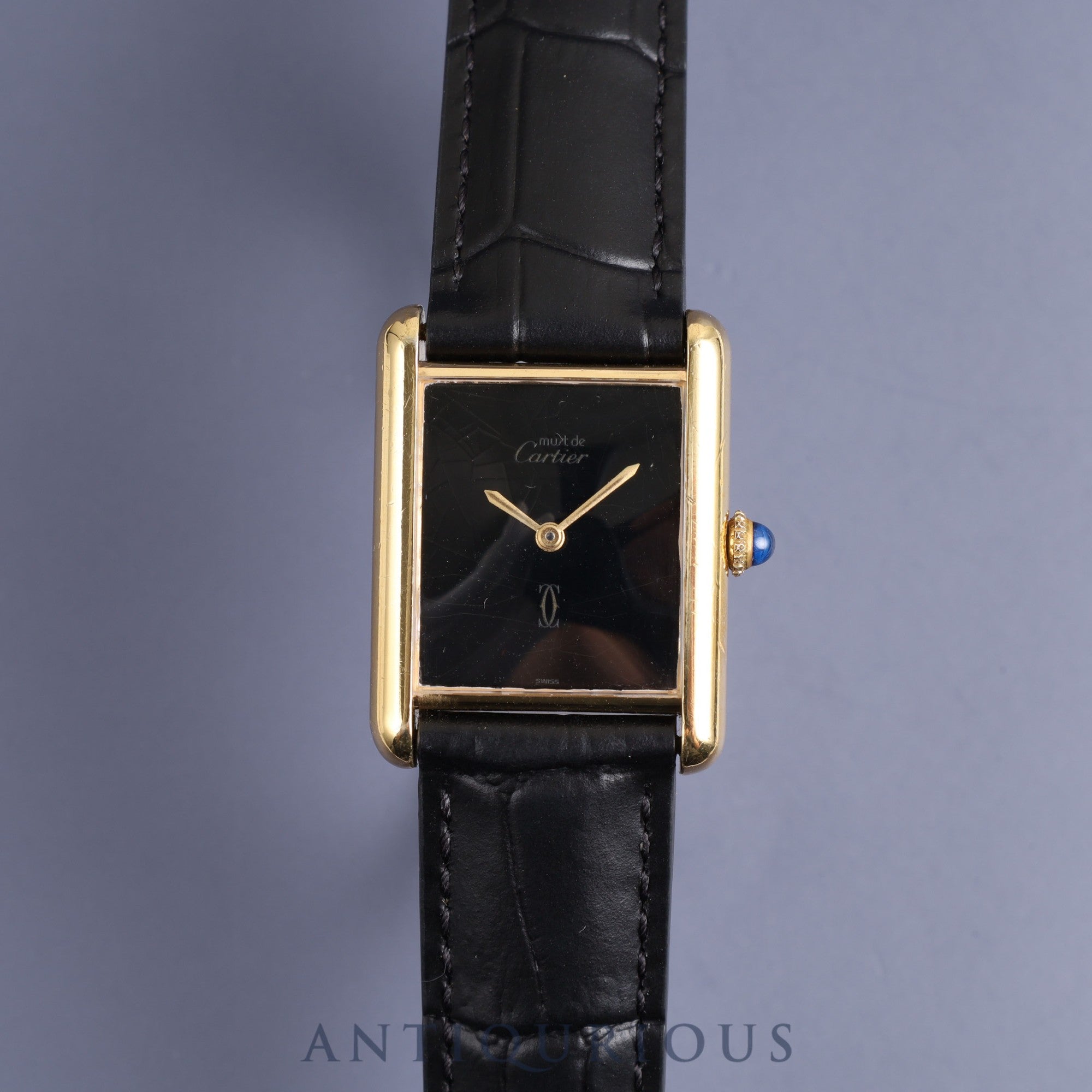 カルティエ マストタンク LM 手巻き Cal.78-1  SV925 革 純正Dバックル(GP)オニキス文字盤 オーバーホール済み 新品仕上げ済み
