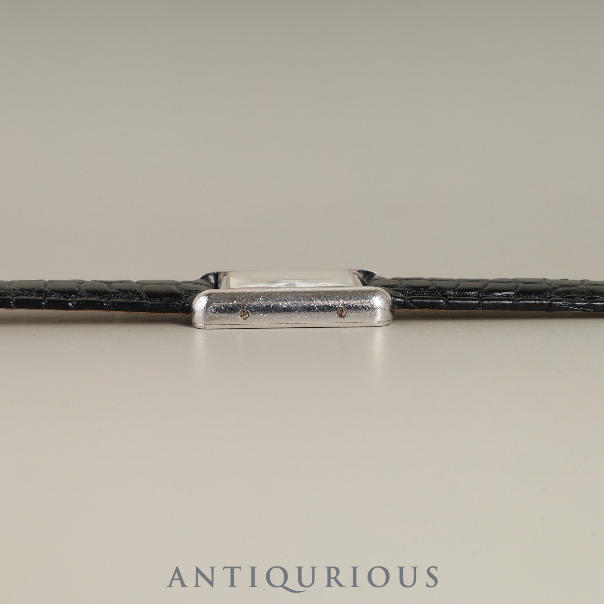 Cartier Must Tank MM 2416 Quartz Caliber 057 SV925 Leather Strap with Genuine Stainless Steel Buckle, White Roman Dial, Overhauled