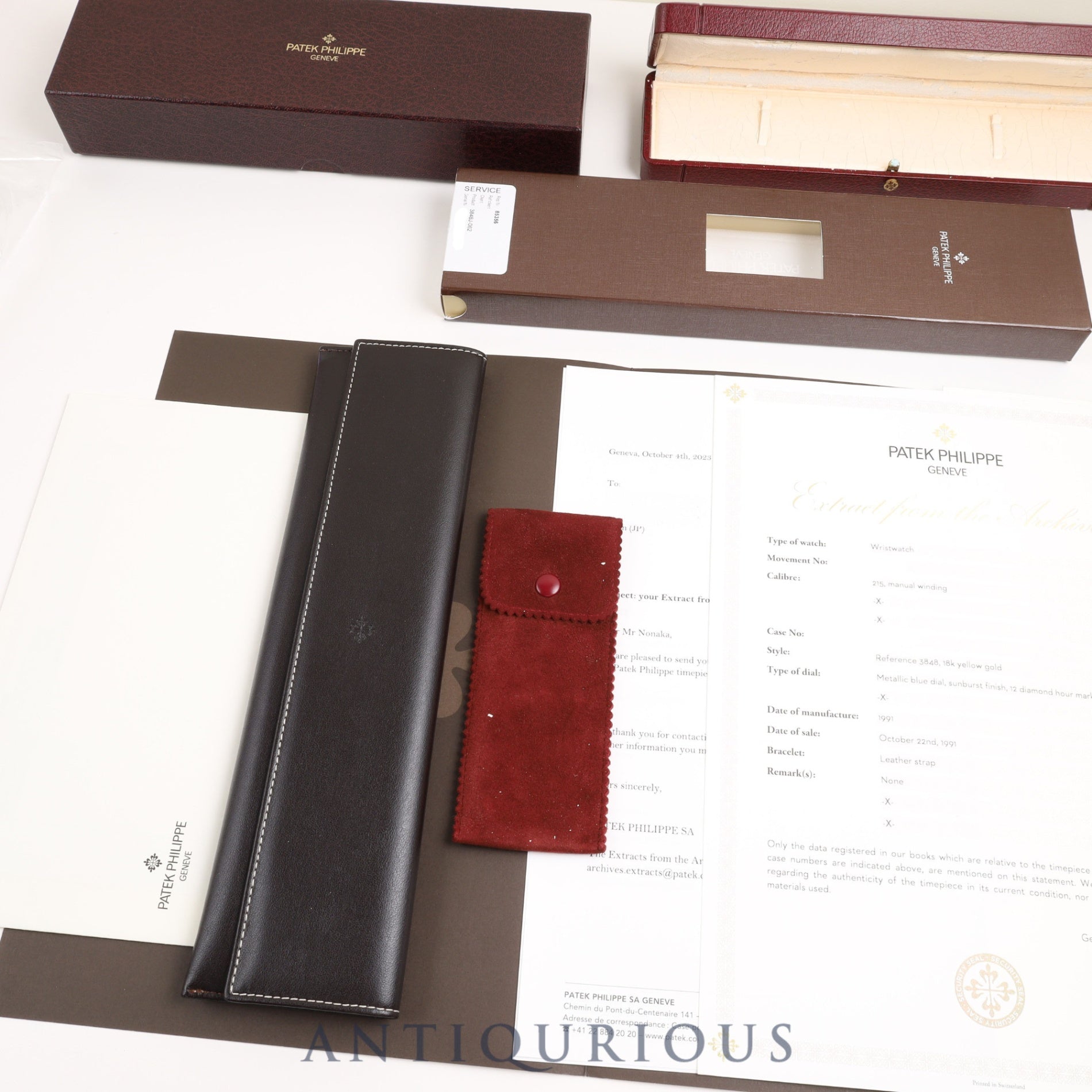 パテック・フィリップ ゴールデンエリプス 3848J-062 手巻き Cal.215 750YG 純正革ベルト 純正尾錠(750)ダイヤ12Pブルー文字盤 箱 アーカイブ(1991年)