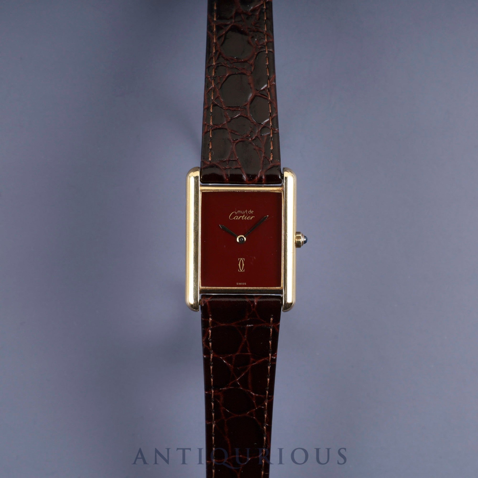 カルティエ マストタンク LM 6 81006 クォーツ SV925 革 純正尾錠(GP)ガーネットダイヤル ボルドー文字盤 カルティエブティックにてコンプリートサービス(フルメンテナンス)済み