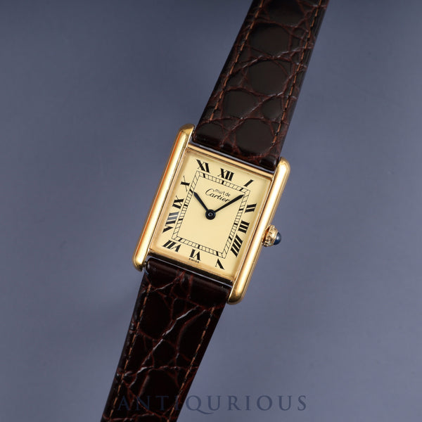 カルティエ マストタンク LM 590005 クォーツ Cal.90  SV925 革 純正尾錠(GP) アイボリーローマン文字盤 オーバーホール済み