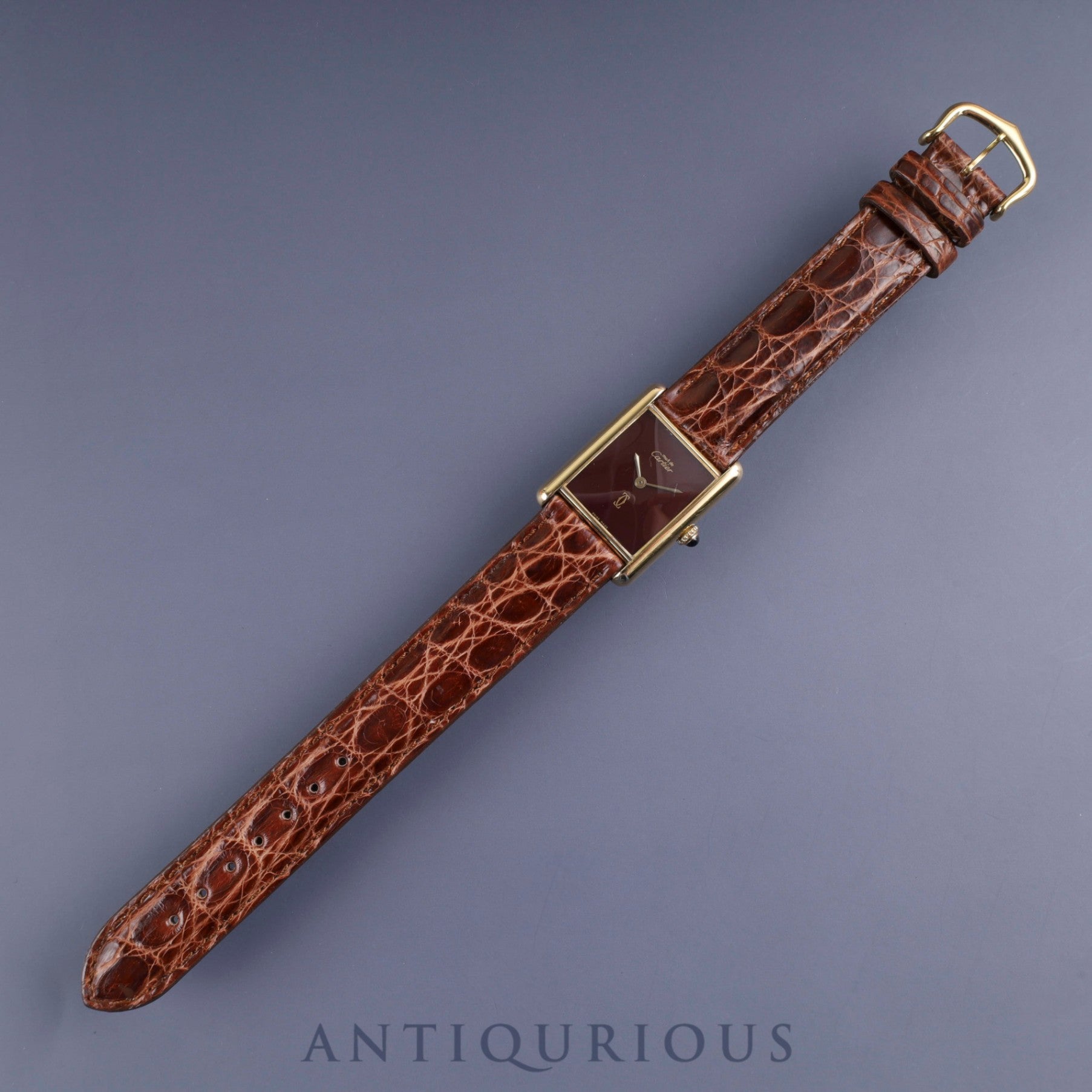 Cartier Must Tank LM Manual Winding Caliber 78-1 SV925 Leather Strap with Genuine GP Buckle, Garnet Dial, Bordeaux Dial, Overhauled