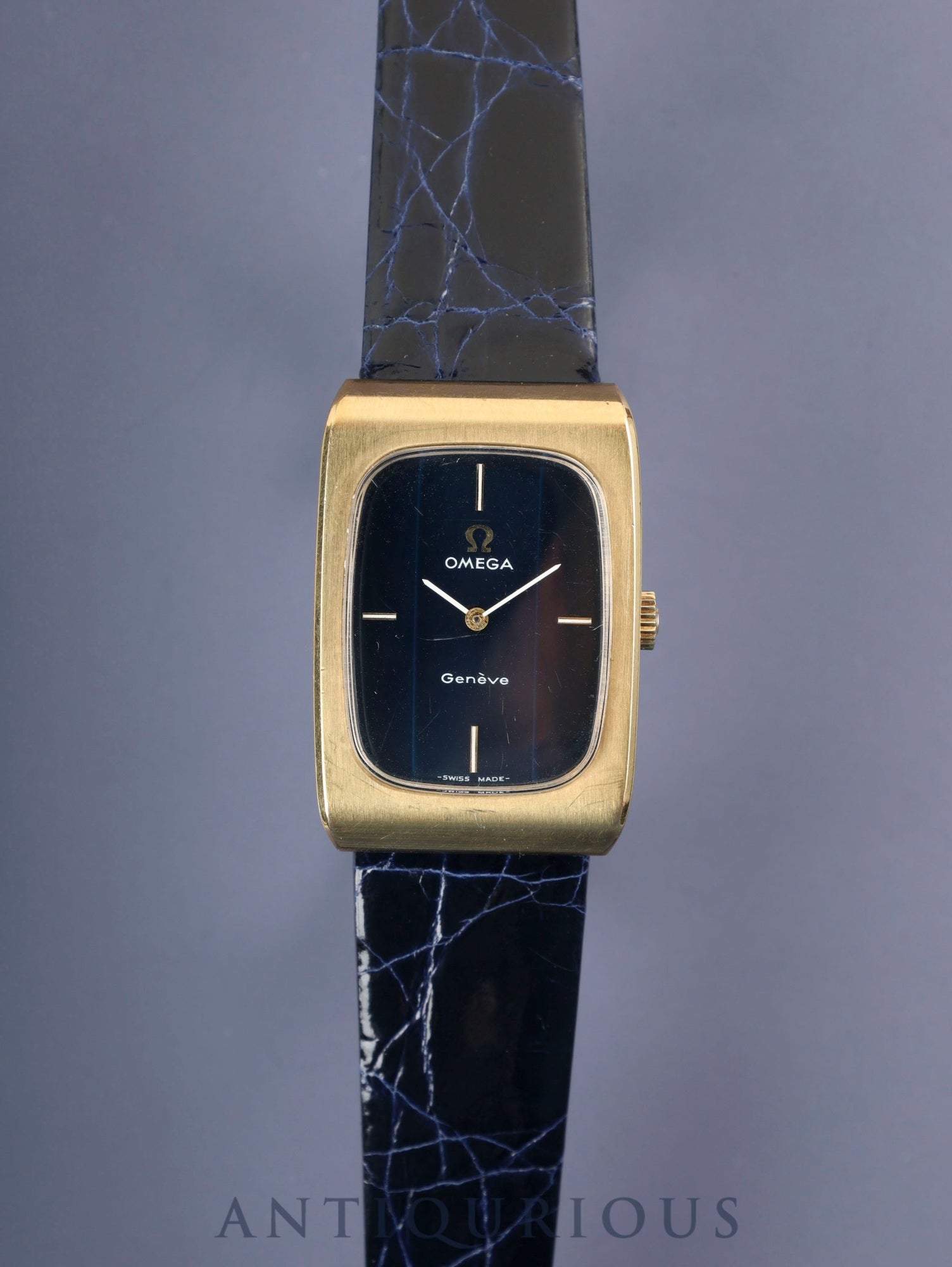 オメガ ジュネーブ 5110469 手巻き Cal.625 SS 革 社外尾錠(GP)ブルー文字盤(ガラス小傷)オーバーホール済み