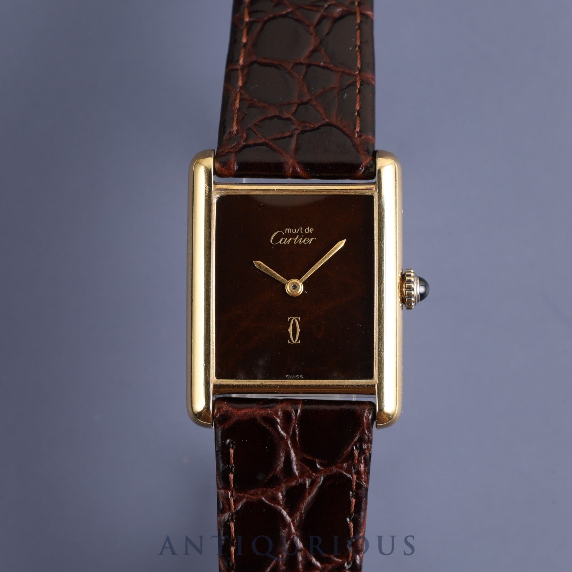 カルティエ マストタンク LM 手巻き Cal.78-1 SV925 革 純正尾錠(GP)マホガニー文字盤 オーバーホール済み