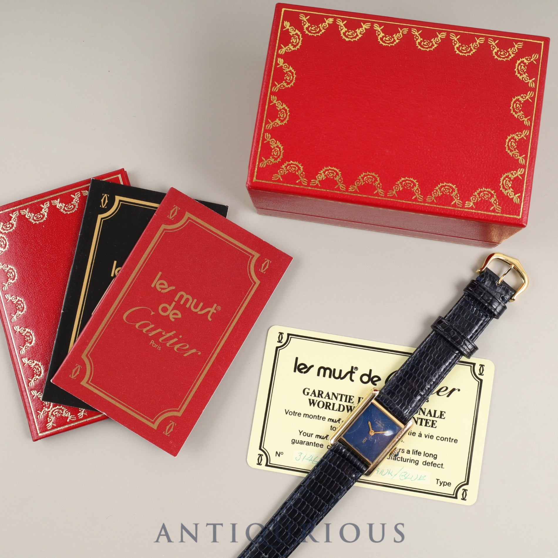 カルティエ マストタンク SM 手巻き SV925 革 純正尾錠(GP)ラピスラズリ文字盤 箱 冊子 保証書(1981年) オーバーホール済み