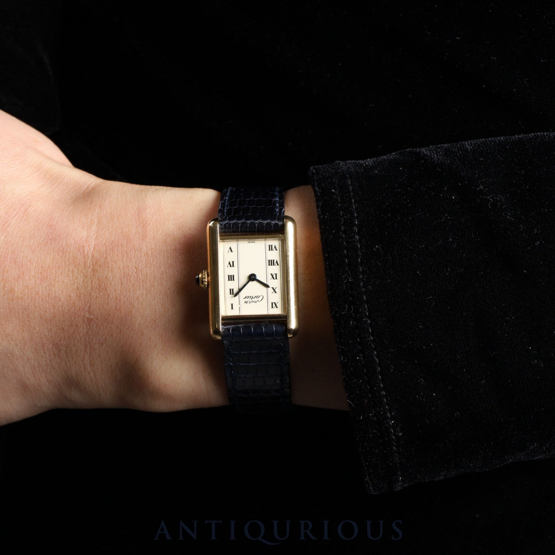 Cartier Must Tank SM 5057001 Quartz Cal.057 SV925 Leather Genuine Buckle (GP) Straight Roman Dial Overhauled