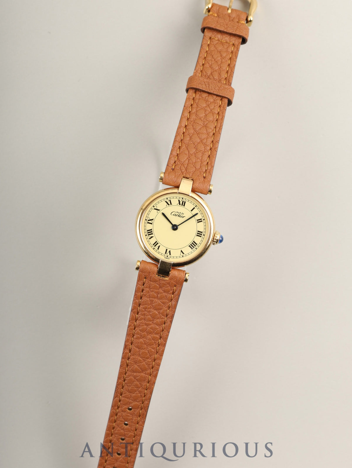 Cartier Must Vendôme VLC SM 590004 Quartz Caliber 90 SV925 Leather Watch with Genuine Pin Buckle (GP) Ivory Roman Dial Overhauled