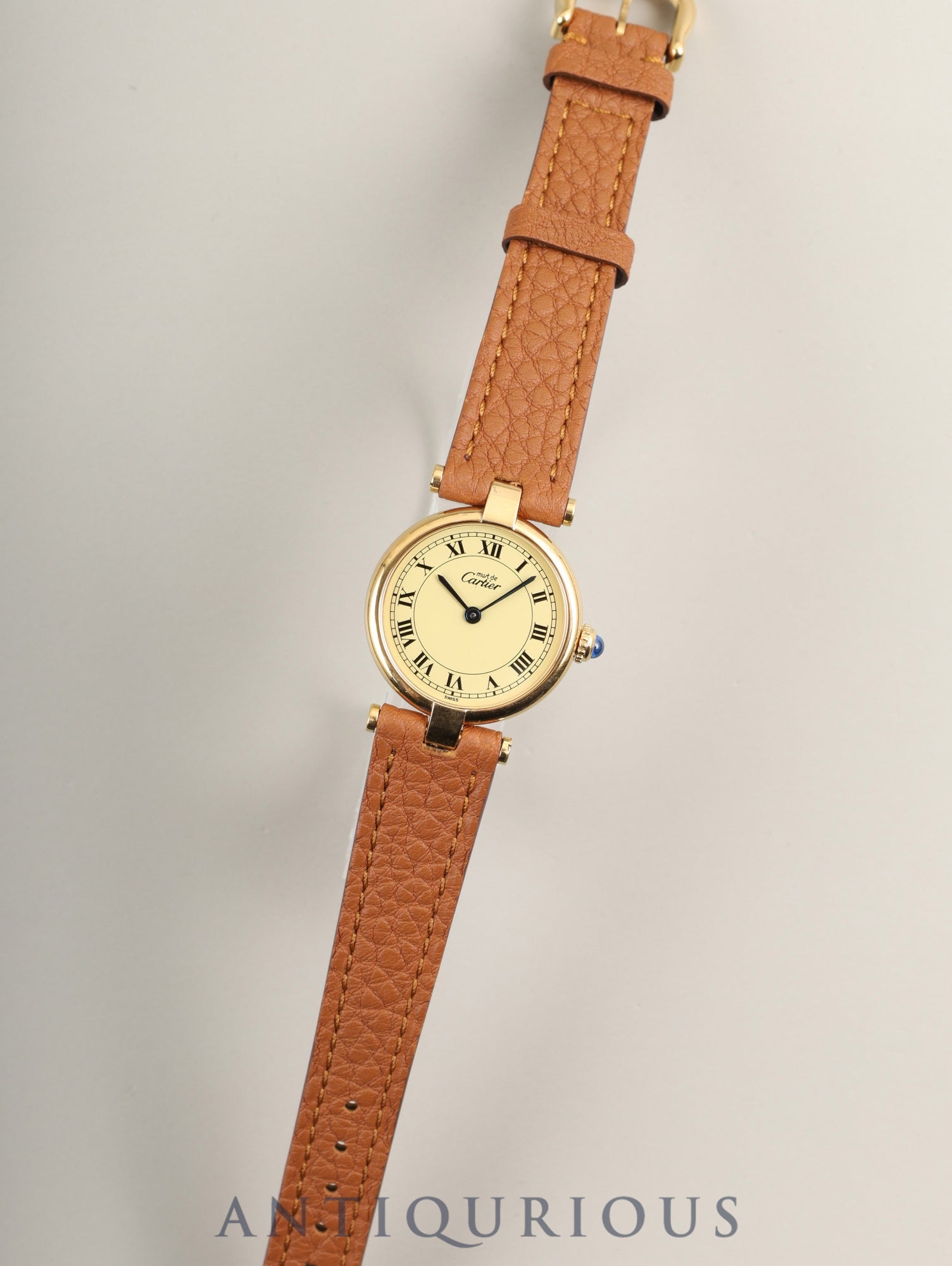 カルティエ マスト ヴァンドーム VLC SM 590004 クォーツ Cal.90 SV925 革 純正尾錠(GP)アイボリーローマン文字盤 オーバーホール済み