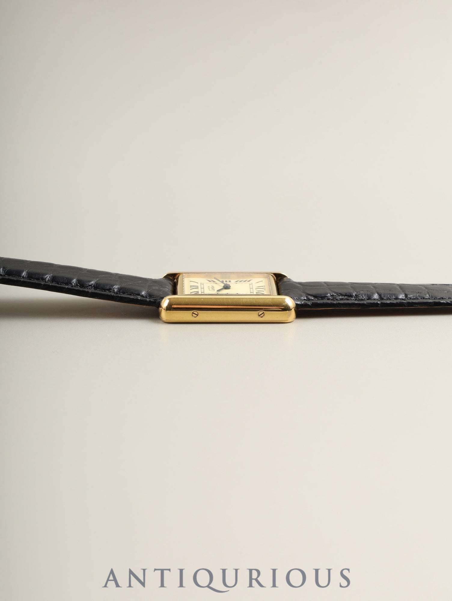 Cartier Must Tank MM 2415 Quartz Caliber 057 SV925 Leather Watch with Genuine D-buckle (GP) Ivory Roman Dial (SWISS MADE Marking) Circa 1990-2004 Box Warranty Card Overhauled