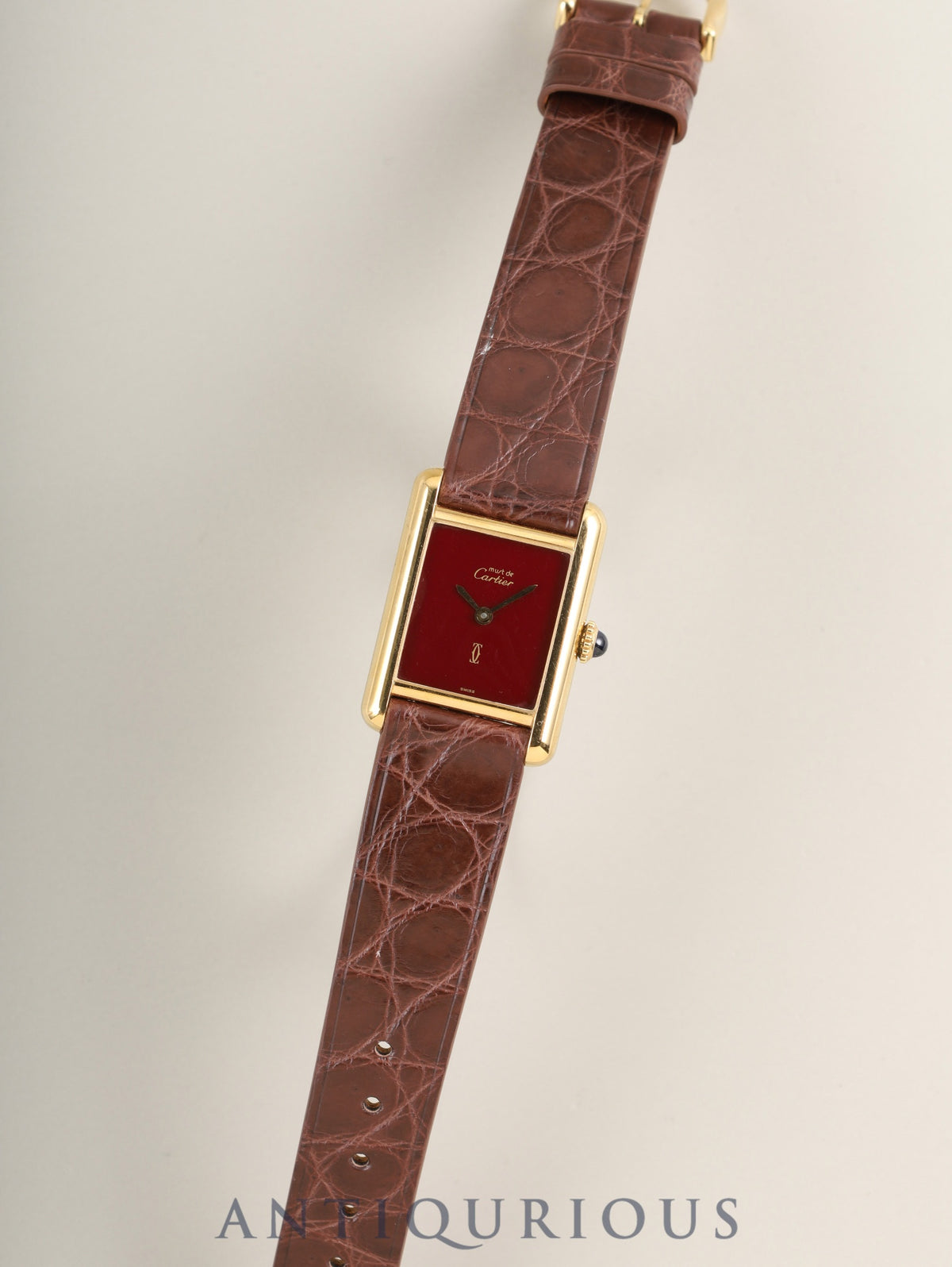 Cartier Must Tank SM Manual Winding Caliber 78-1 SV925 Leather Genuine Buckle (GP) Garnet Dial Bordeaux Dial (SWISS Marking) Box Booklet Genuine Leather Strap Warranty (1982) Overhauled