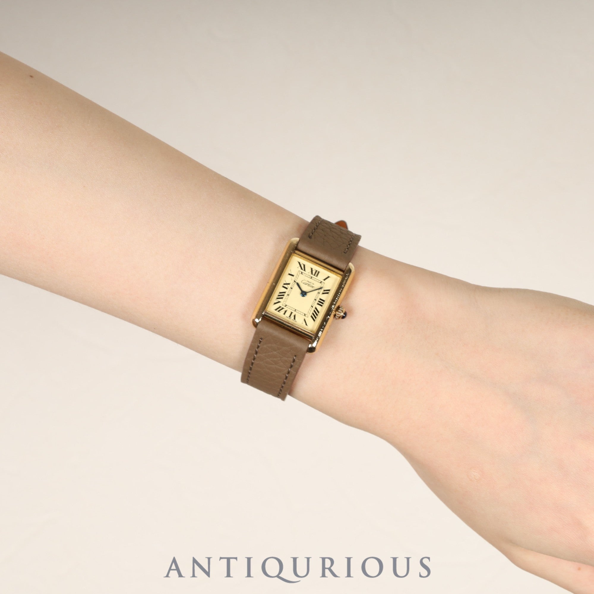 Cartier Must Tank MM 2415 Quartz Caliber - SV925 Leather Strap with Genuine GP Buckle, Ivory Roman Dial, Booklet, Overhauled