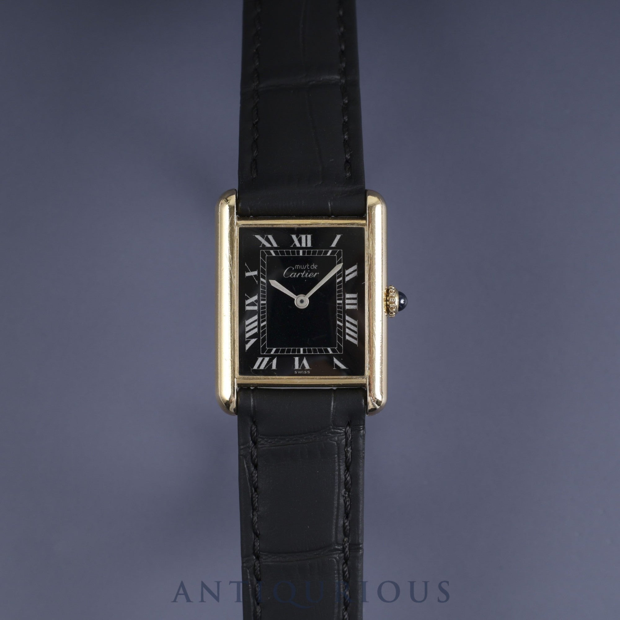 Cartier Must Tank LM Manual winding Cal.78-1 SV925 Leather Genuine buckle (GP) Black Roman dial Overhauled