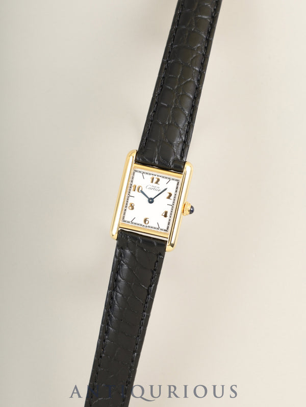 カルティエ マストタンク SM W1008354 / 5057001 クォーツ Cal.057 SV925 革 純正Dバックル(GP)飛びアラビア文字盤(SWISS表記)オーバーホール済み 新品仕上げ済み