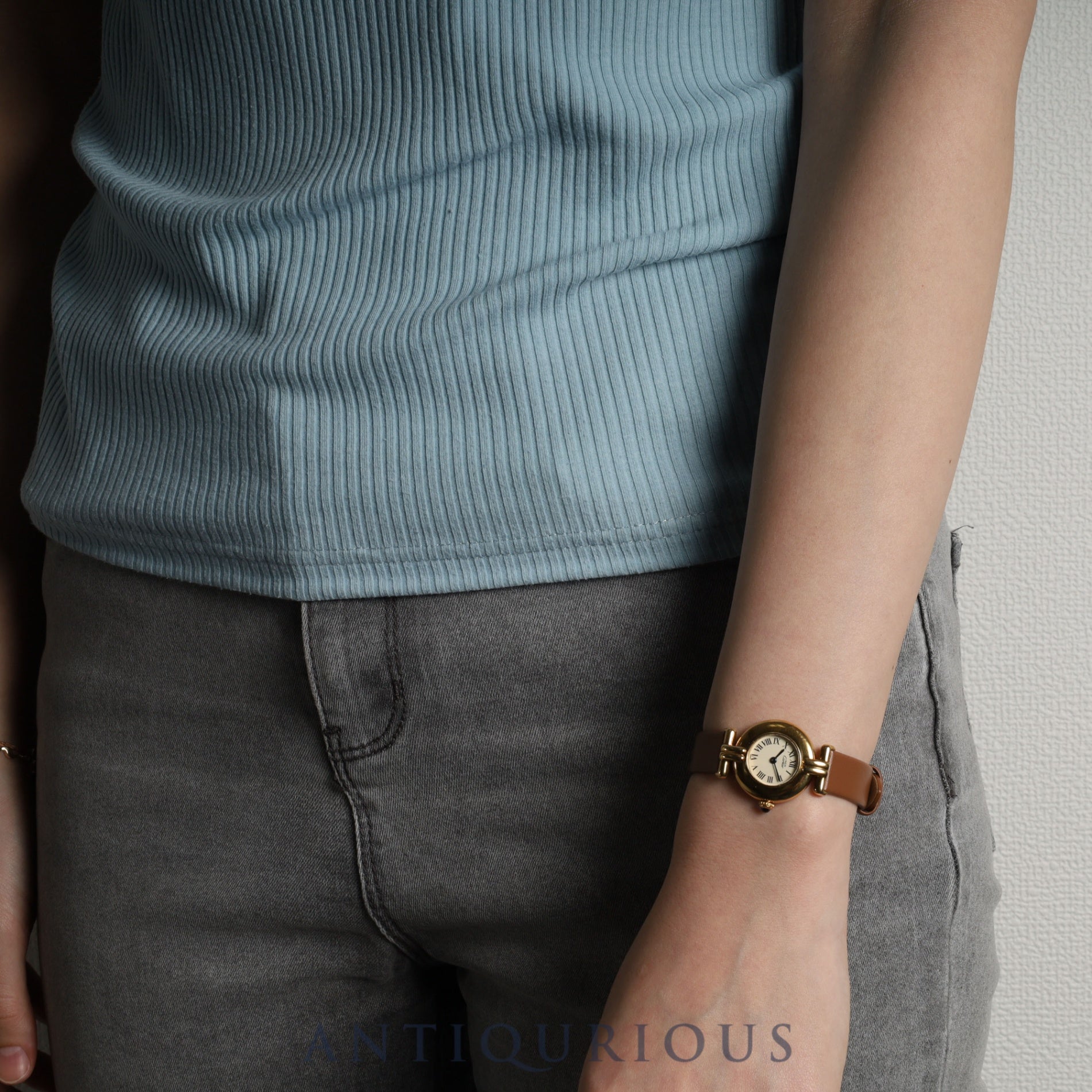 Cartier Must Colisee 590002 Quartz SV925 Leather Genuine Buckle (GP) Ivory Roman Dial Overhauled