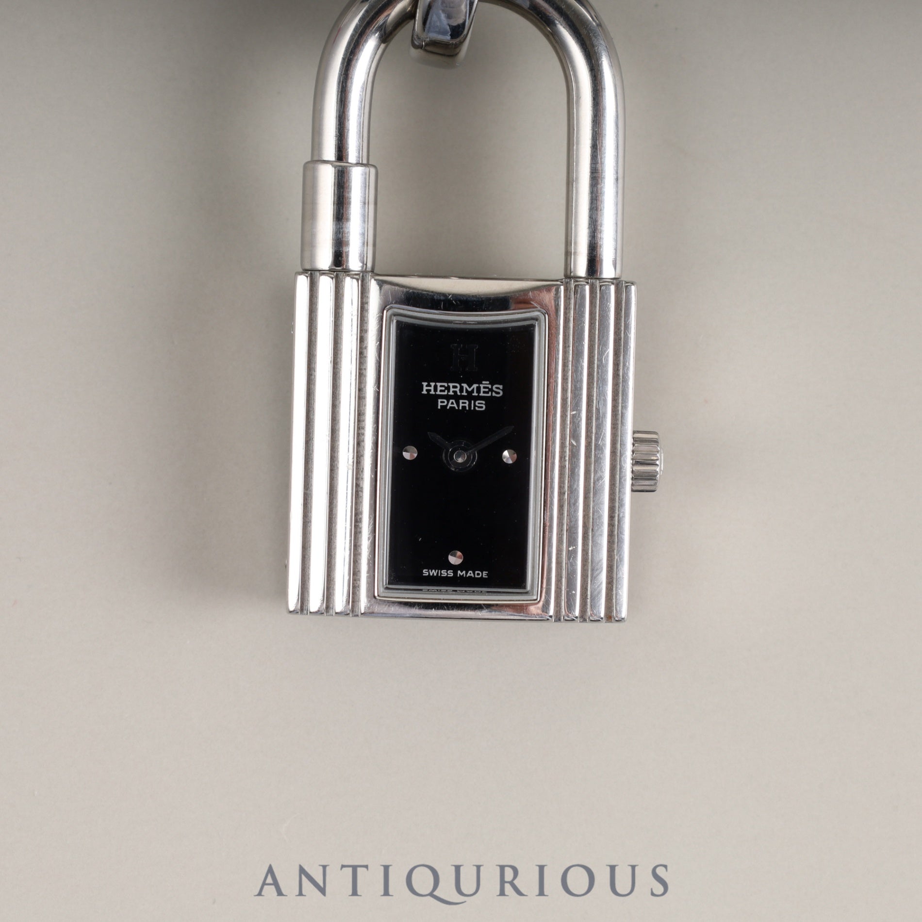 Hermes Kelly Watch KE1.210 Quartz SS Genuine Leather Strap (□D Stamp: 2000) Genuine Buckle (SS) Black Dial Overhauled