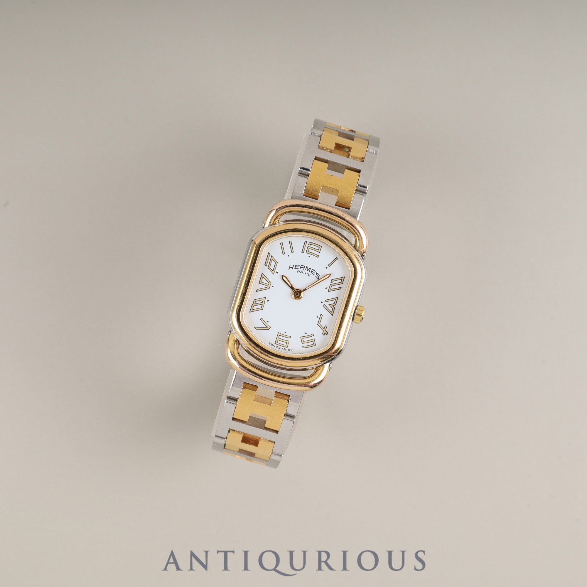 エルメス ラリー 77.03 クォーツ Cal.976.001 SS/GP SS/GP ホワイト文字盤 オーバーホール済み