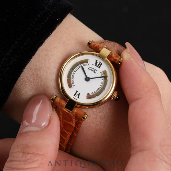 カルティエ マストVLC SM 590004 クォーツ Cal.90 SV925 革 純正Dバックル(GP) トリニティ文字盤 箱 保証書(1995年)オーバーホール済み