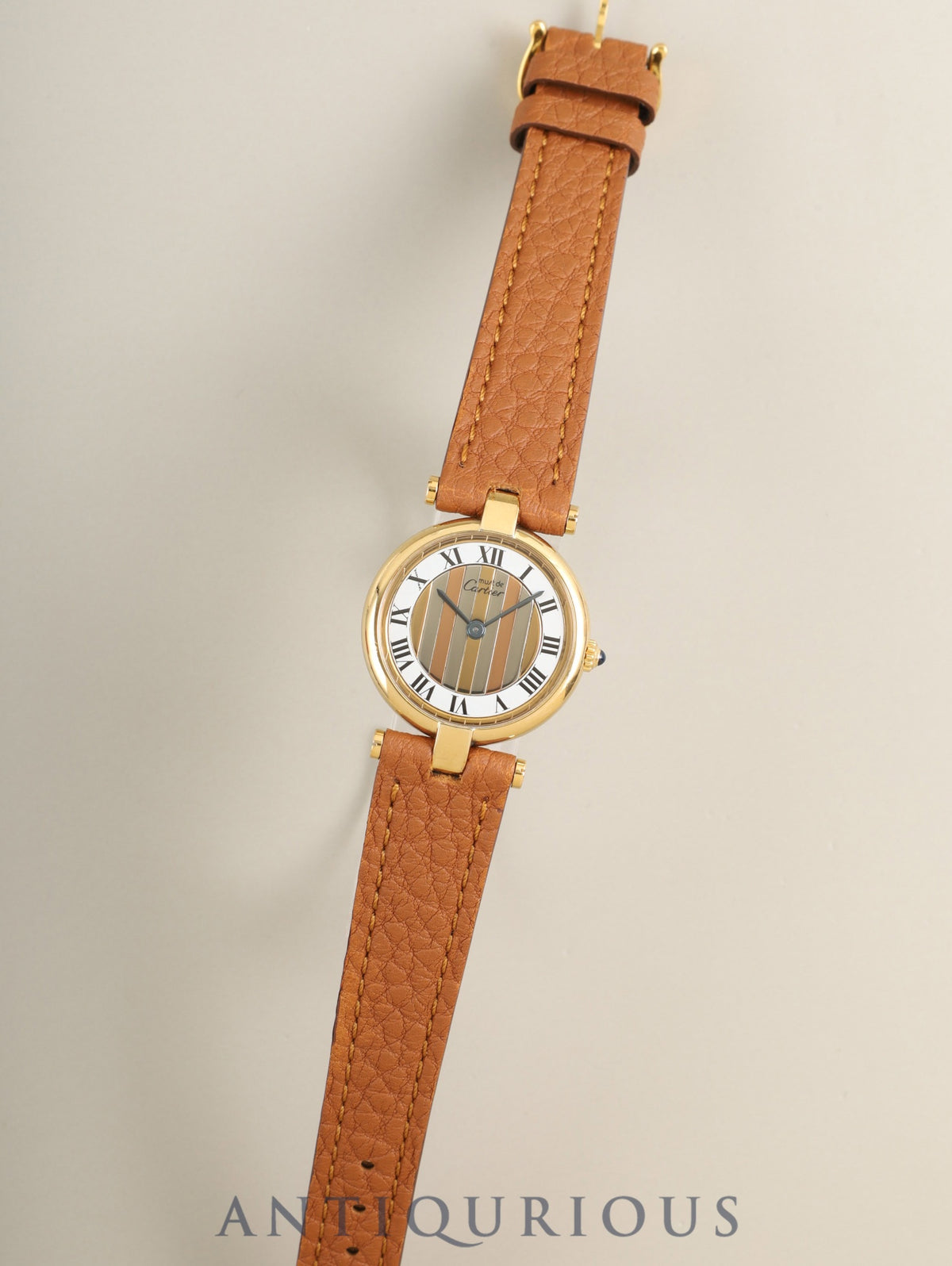Cartier Must Vendome VLC SM 18 Quartz Cal. 81 SV925 Leather Original Pin Buckle (GP) Front Trinity Dial Box Overhauled