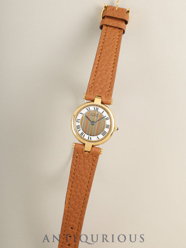 カルティエ マスト ヴァンドーム VLC SM 18 クォーツ Cal.81 SV925 革 純正ピンバックル(GP)フロントトリニティ文字盤 箱 オーバーホール済み