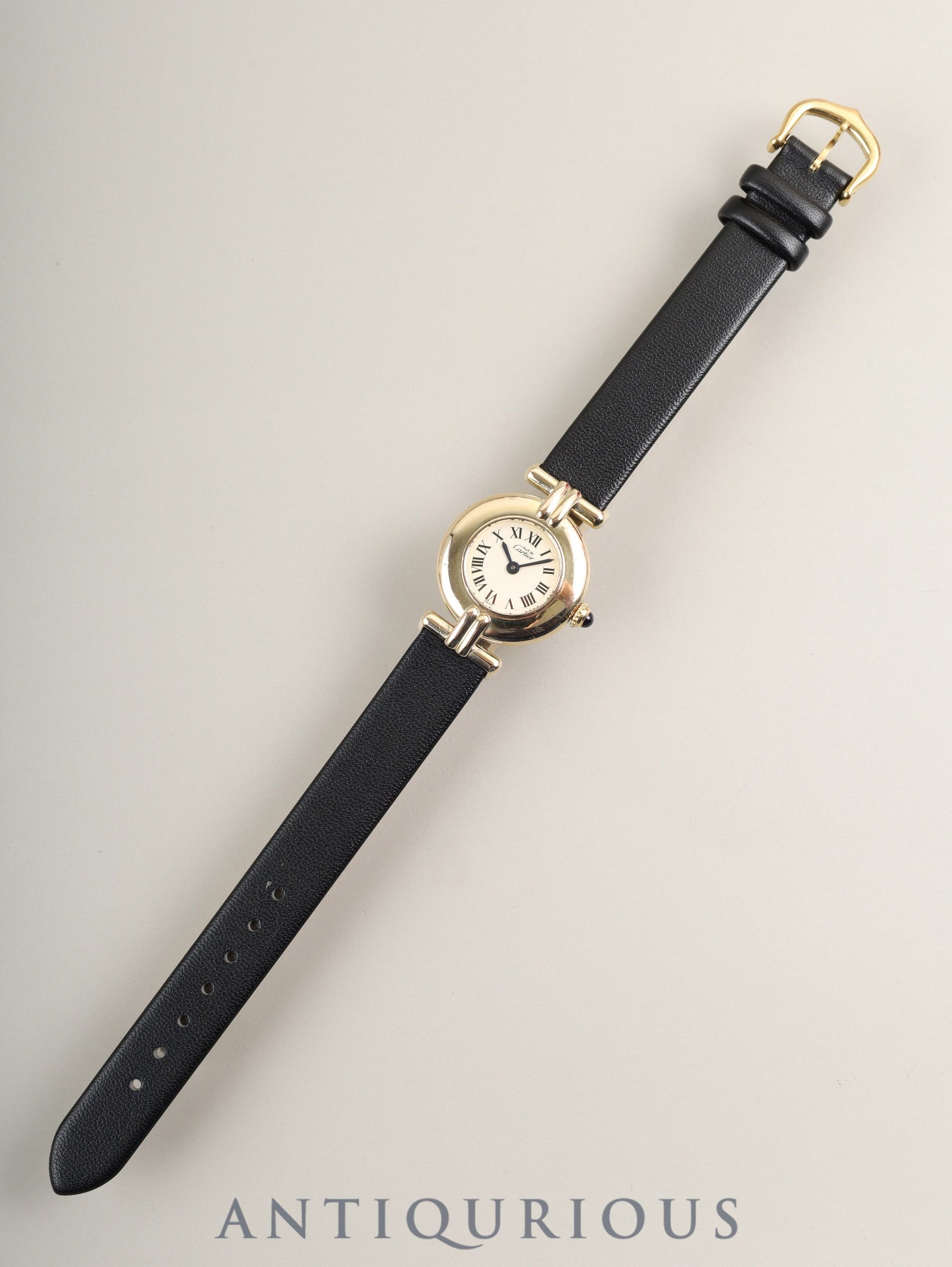 カルティエ マストコリゼ 590002 クォーツ SV925 革 純正尾錠(GP) アイボリーローマン文字盤 24mm 箱 冊子 保証書(1996年)カルティエブティックにてコンプリートサービス(フルメンテナンス)済み