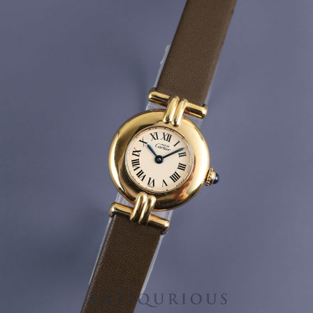 カルティエ マストコリゼ 590002 クォーツ Cal.90 SV925 革 純正尾錠(GP)アイボリーローマン文字盤 オーバーホール済み