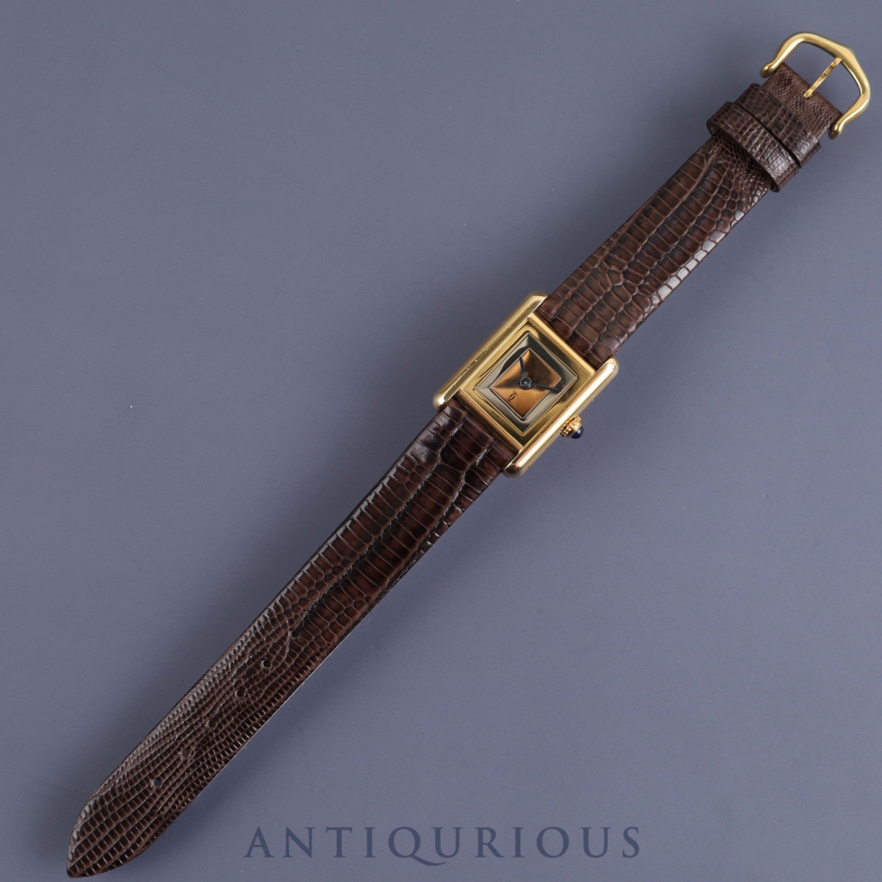 Cartier Must Tank SM 4919123 / 3 66001 Quartz Caliber 057 SV925 Leather Strap with Genuine GP Buckle, Square Trinity Dial, Box, Warranty Card, Overhauled