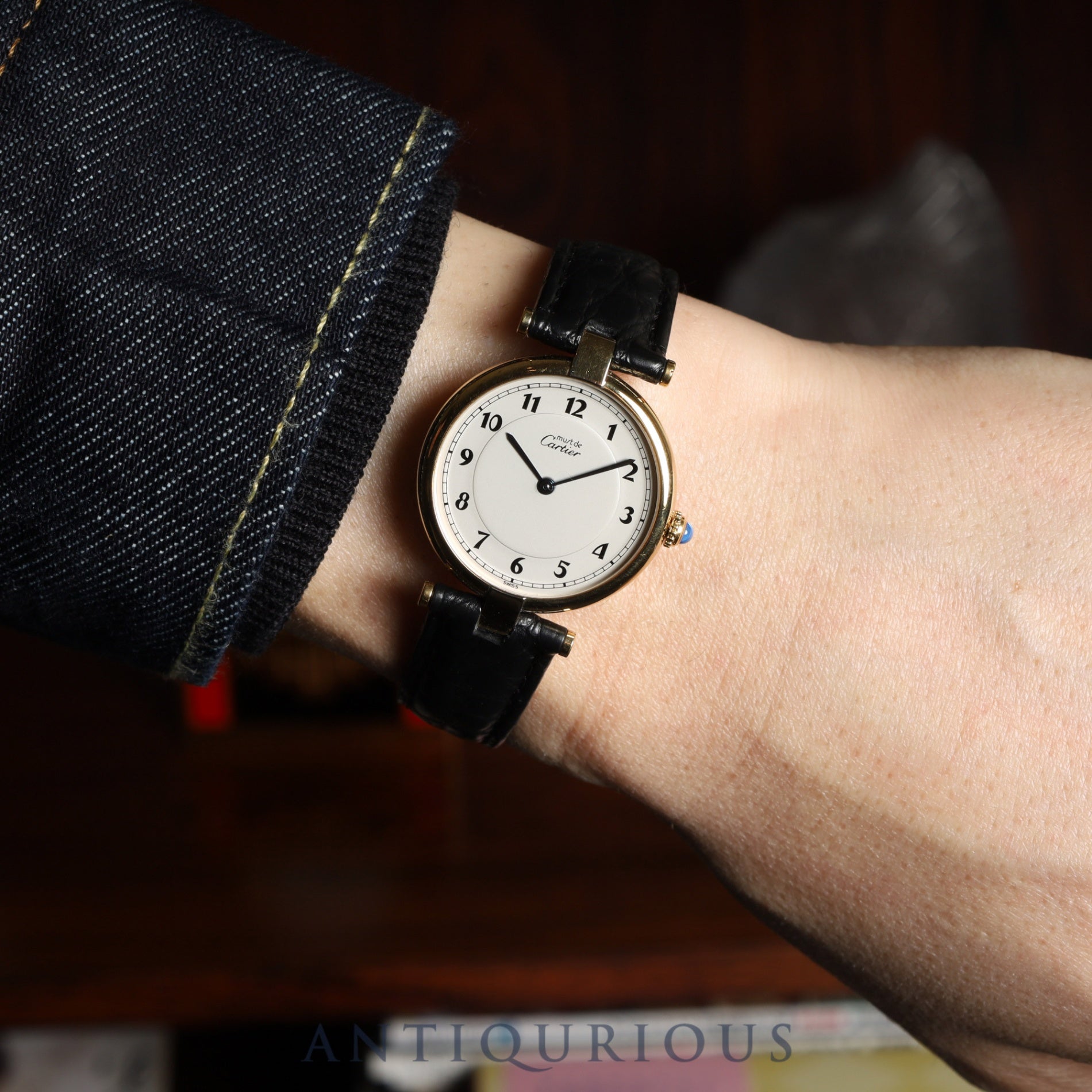 Cartier Must Vendôme VLC LM 590003 Quartz Caliber 90 SV925 Leather Strap with Genuine D-Clasp (GP) Arabic Dial Box and Booklet Overhauled