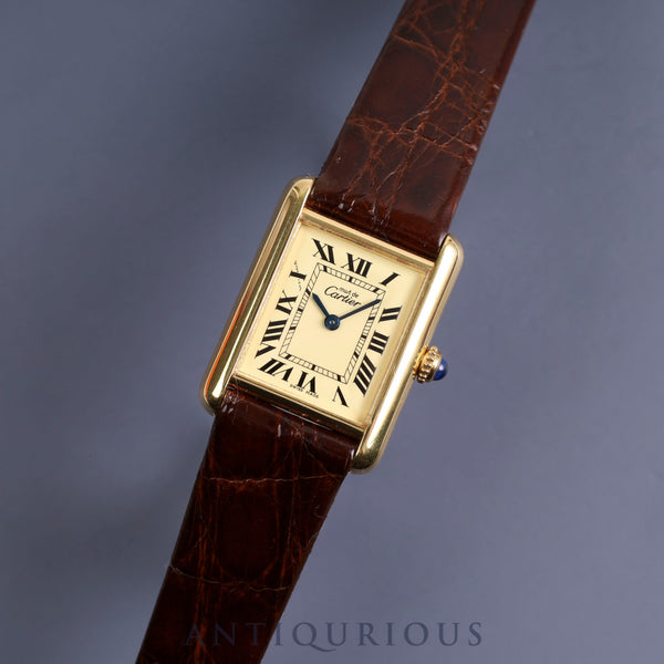 Cartier Must Tank MM QZ 2415 Ivory Roman Dial SV925 Leather Box