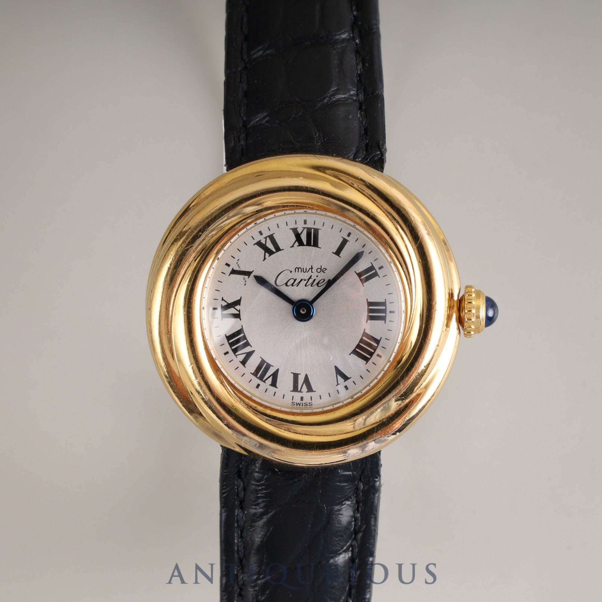 Cartier Must Trinity W1010644 / 2735 Quartz Cal.157 SV925 Leather Genuine D-buckle (GP) Silver Roman dial Overhauled