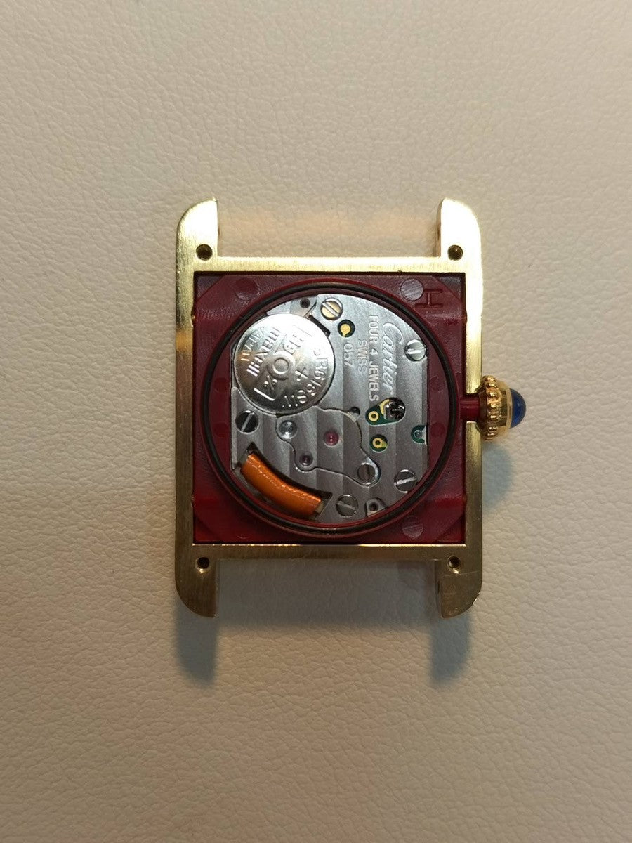 Cartier Must Tank SM 5057001 Quartz Caliber 057 SV925 Leather Strap with Genuine D-Buckle (GP) Side Trinity Dial Circa 1982-Circa 1995 Overhauled