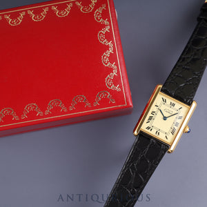 カルティエ マストタンク LM 1615 クォーツ Cal.690 SV925 革 純正尾錠(GP)アイボリーローマン文字盤 1996年頃~1998年頃 箱 オーバーホール済み